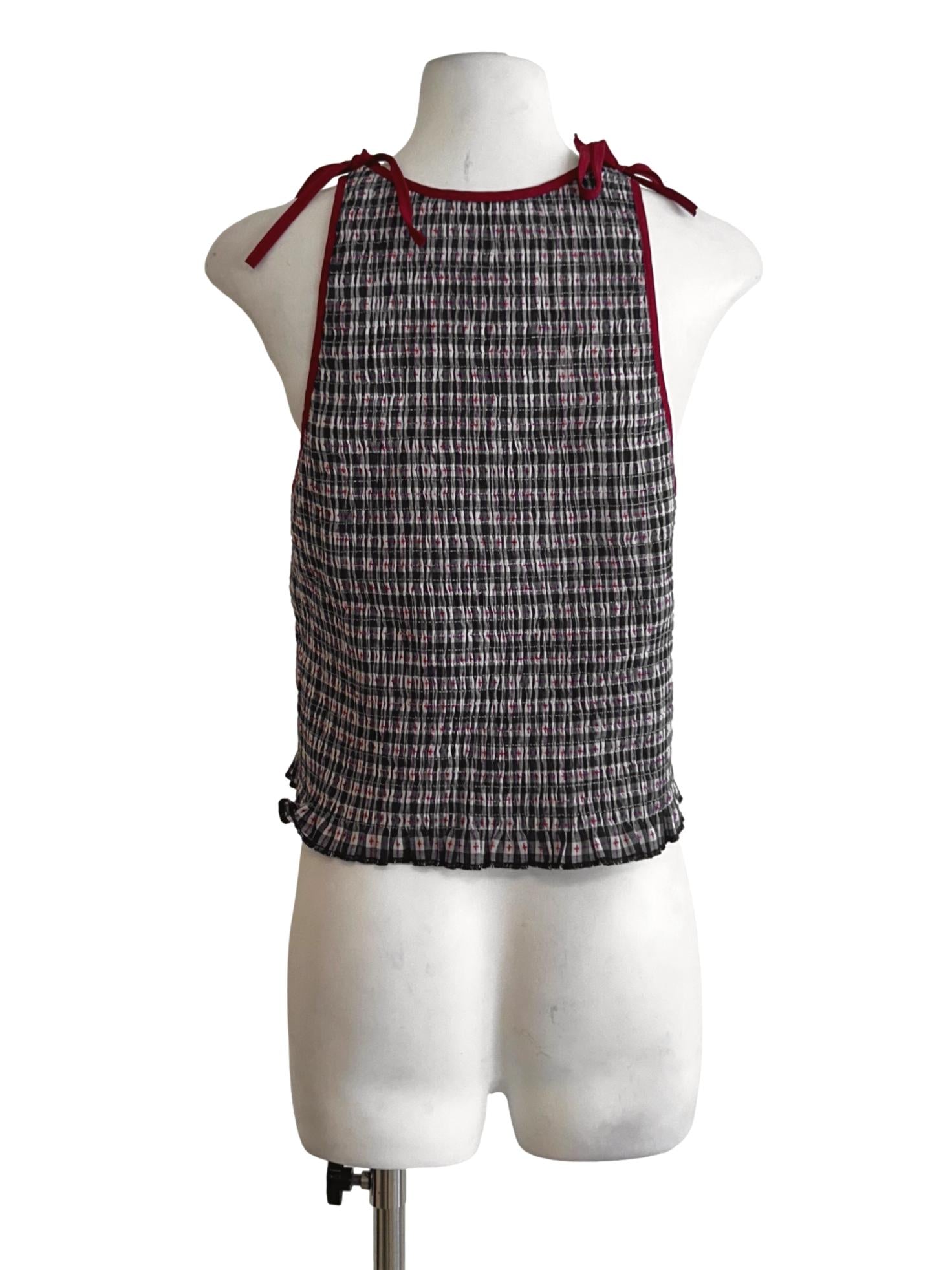 Blue And Red Gingham Smocked Top