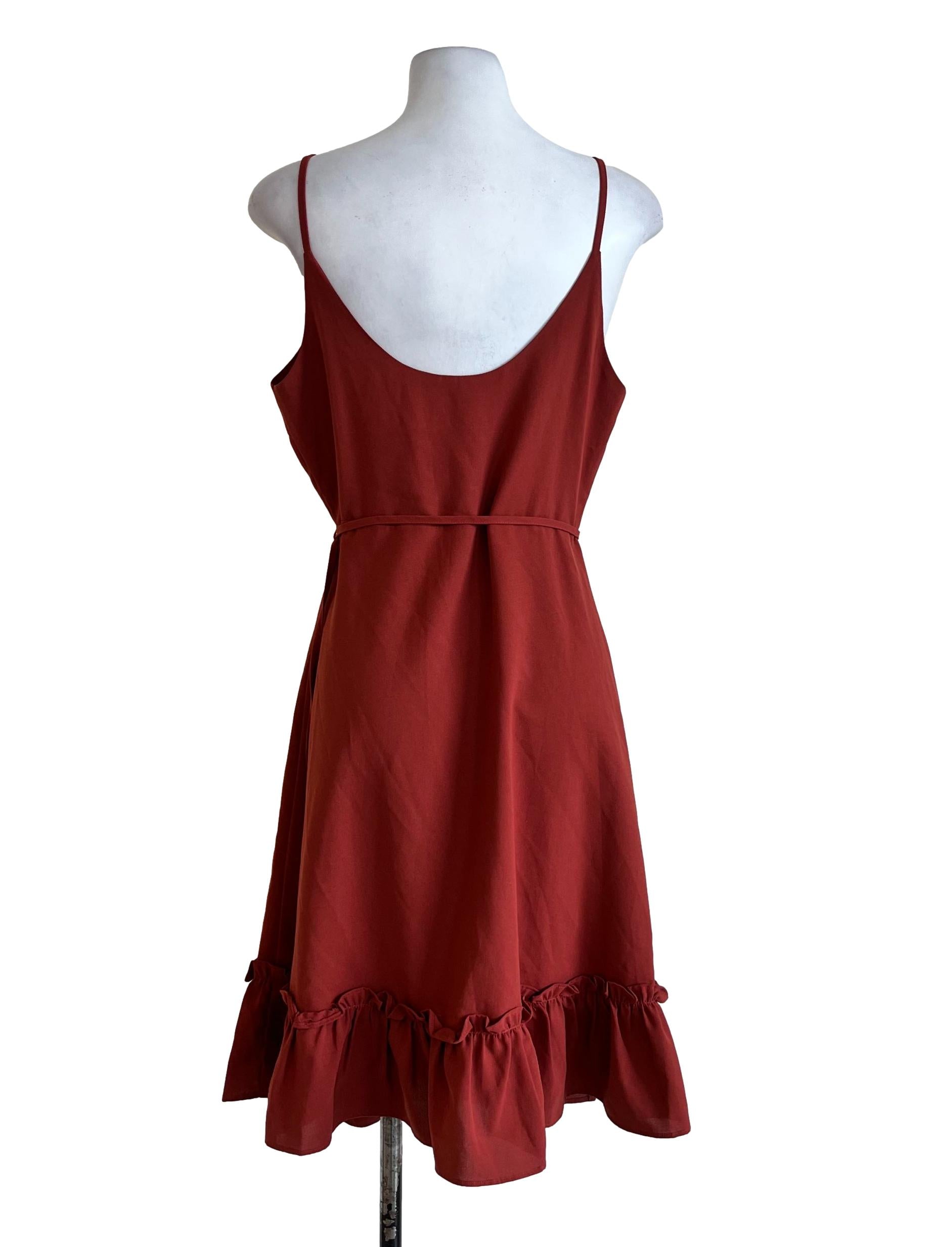 Orange Basic V Neck Dress