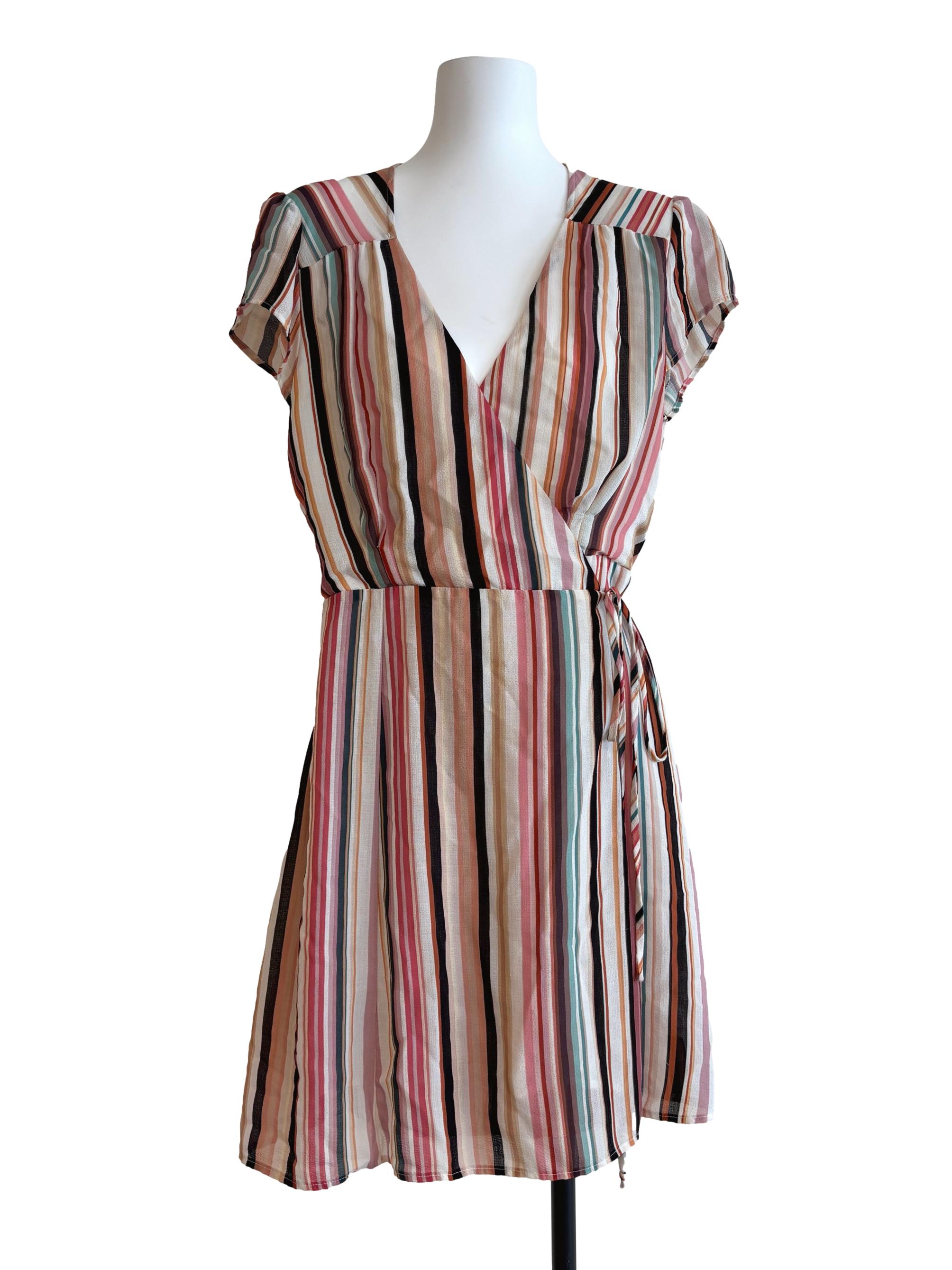 Multicolour Striped Mini Wrap Dress