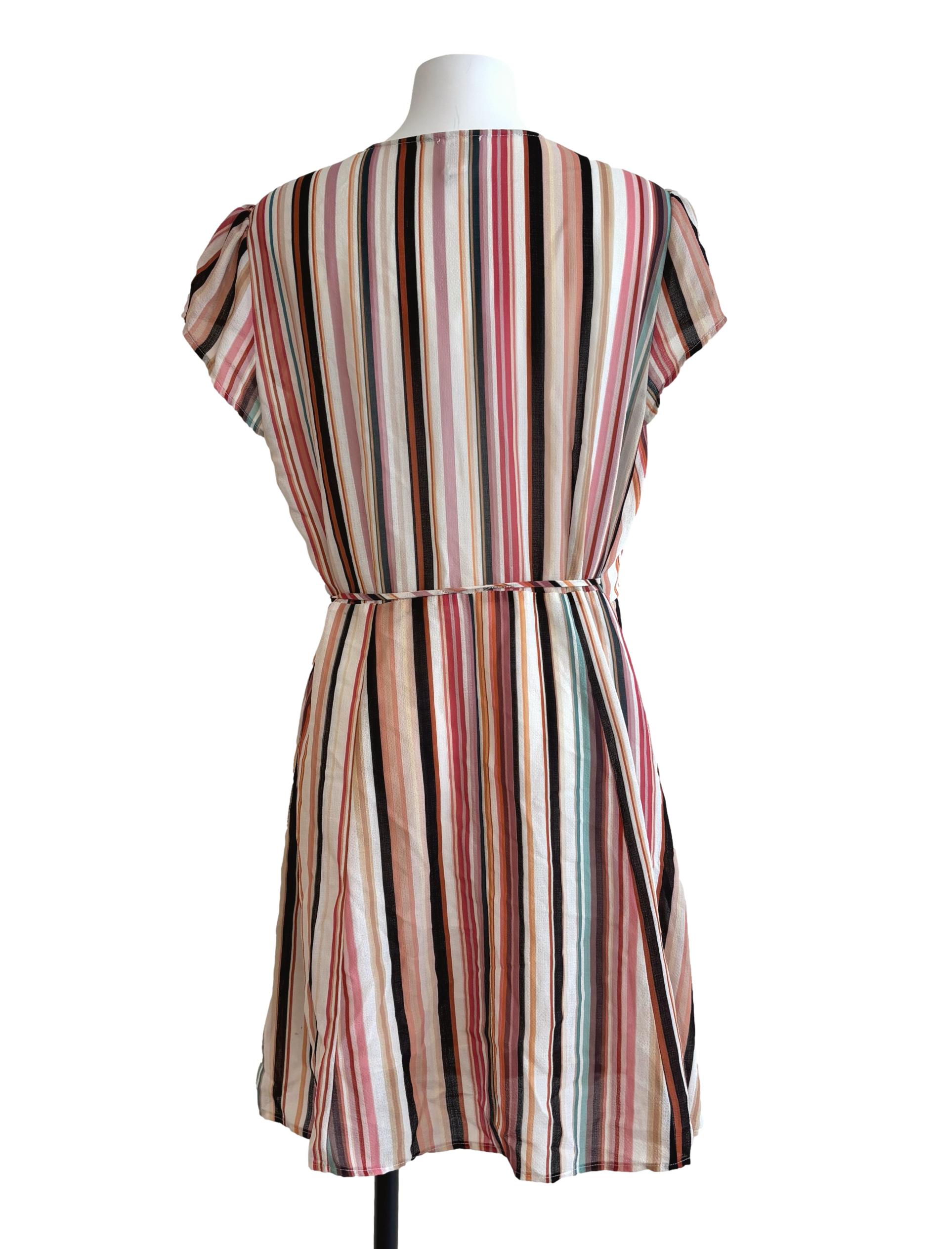 Multicolour Striped Mini Wrap Dress
