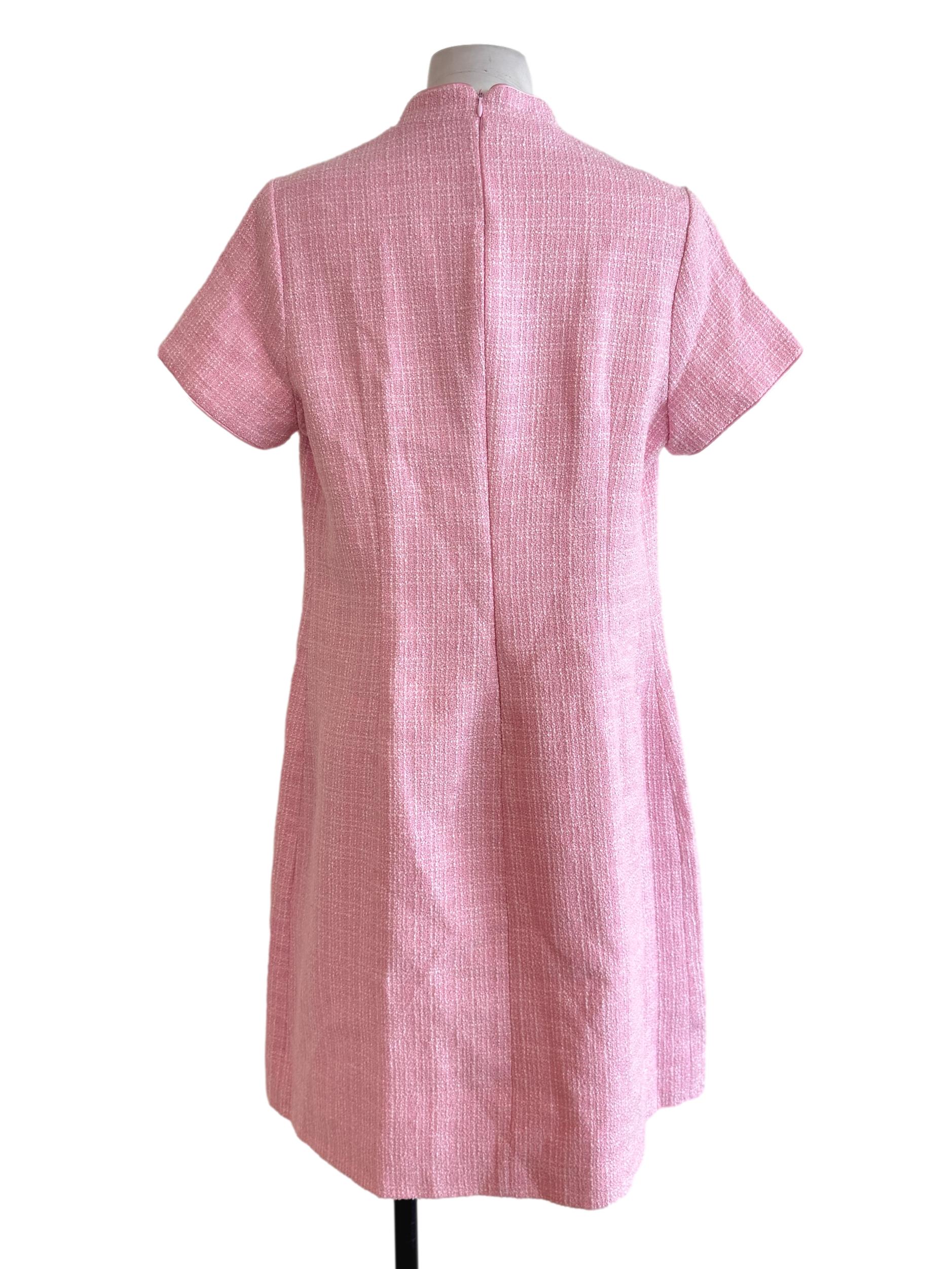 Pink Textured Cheongsam Dress