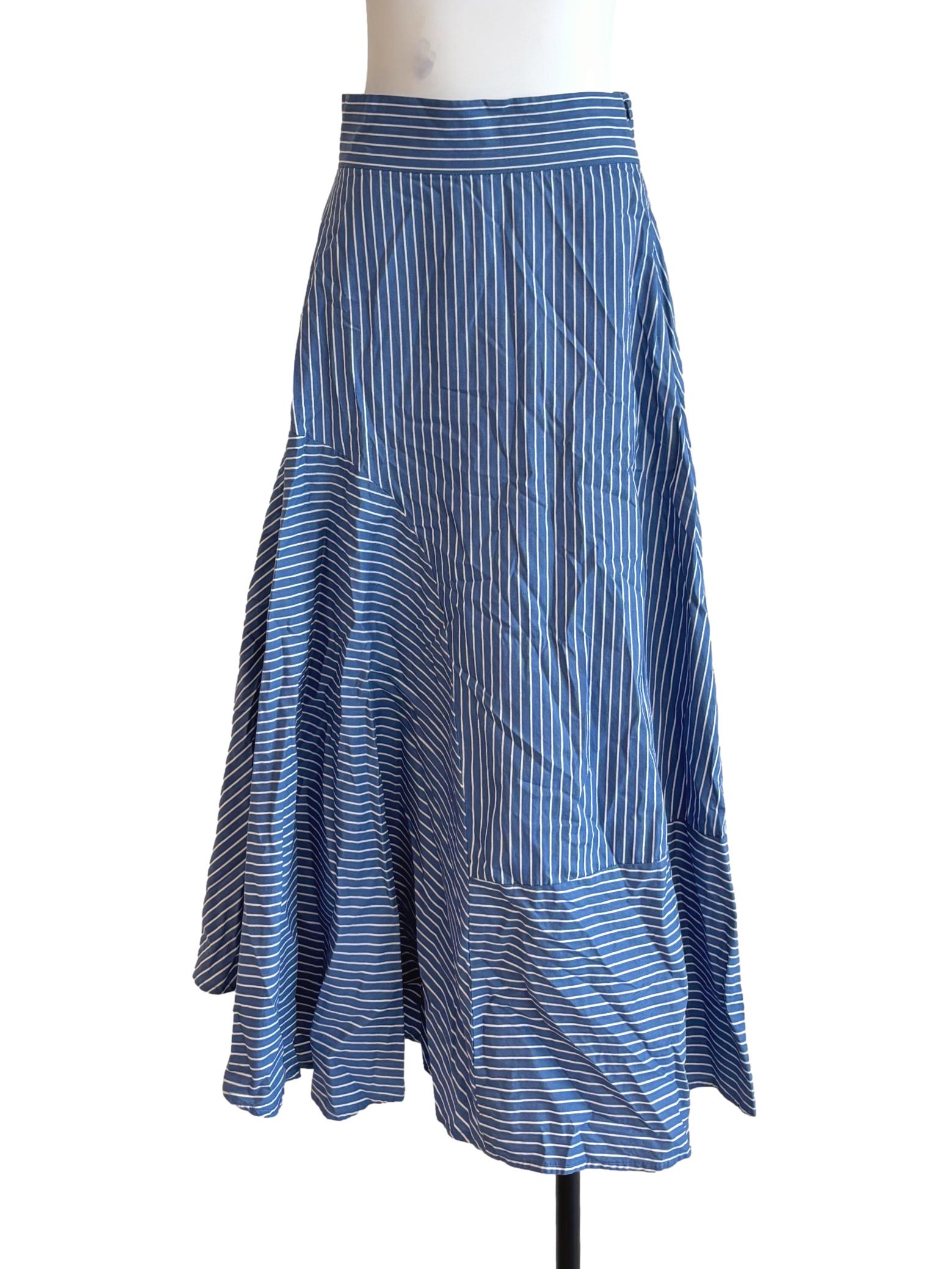 Lapis Blue Cotton Striped Skirt
