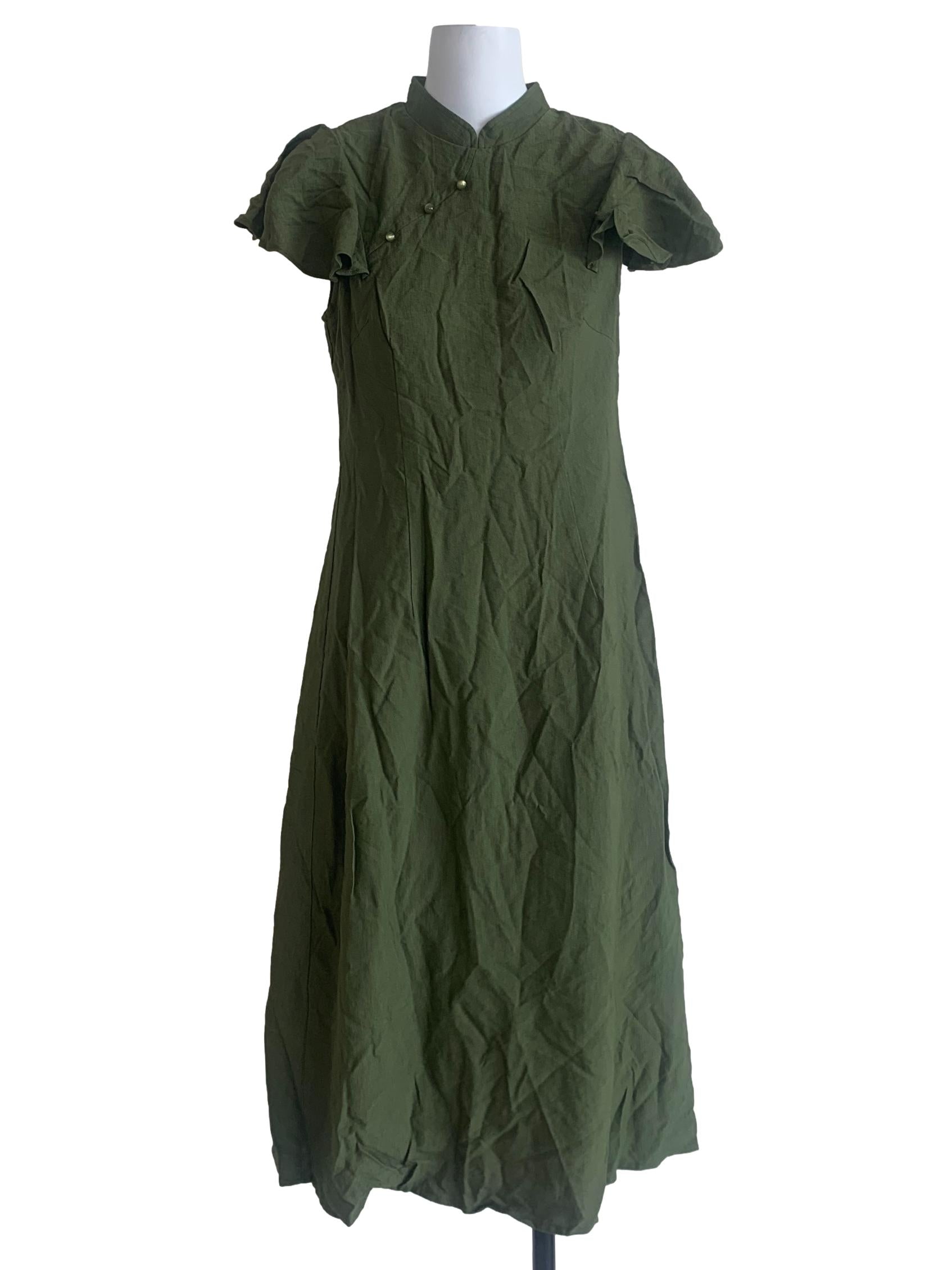 Juniper Green Cheongsam Neck Dress