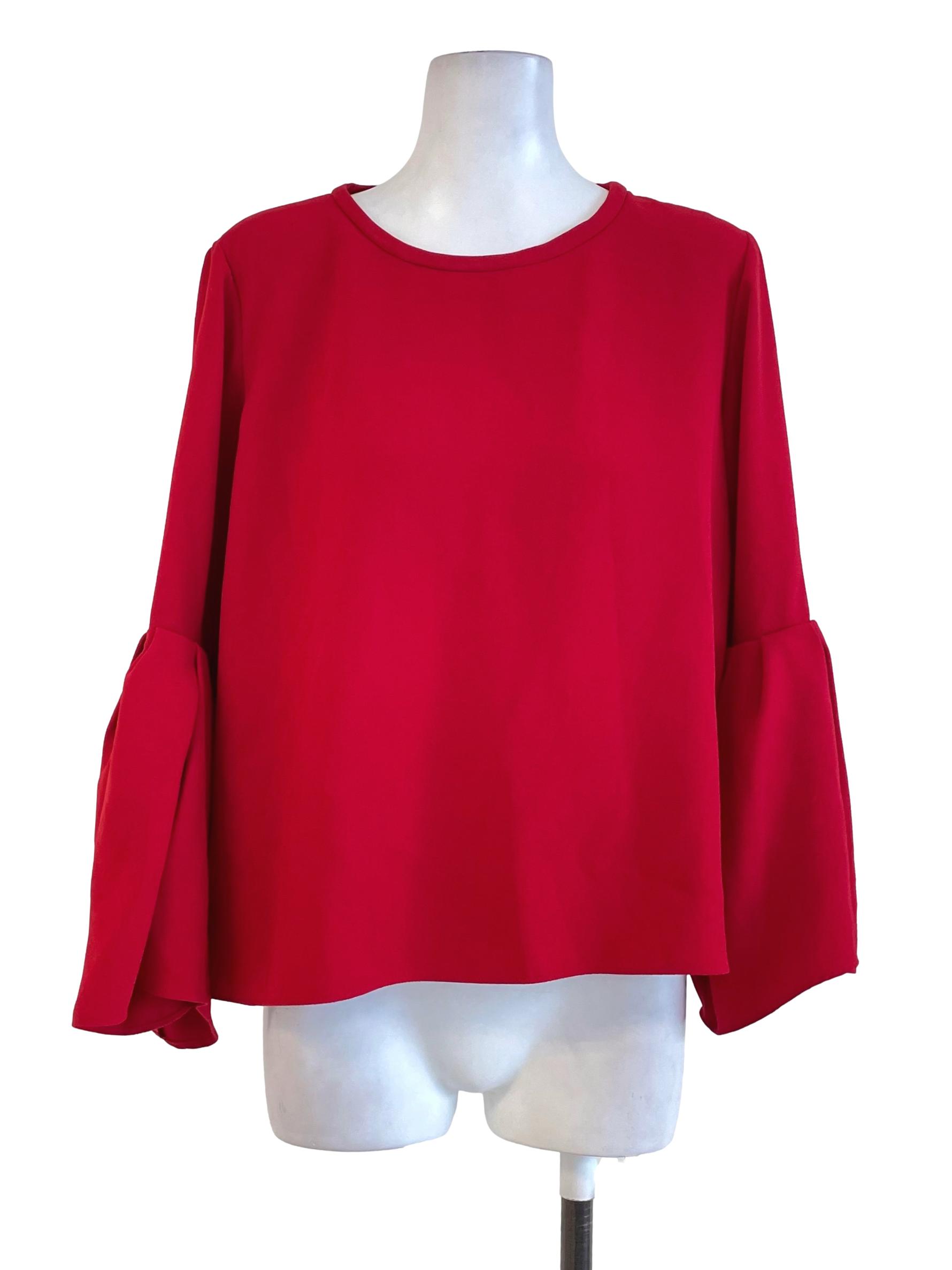 Zara Red Trumper Sleeves Blouse | REFASH