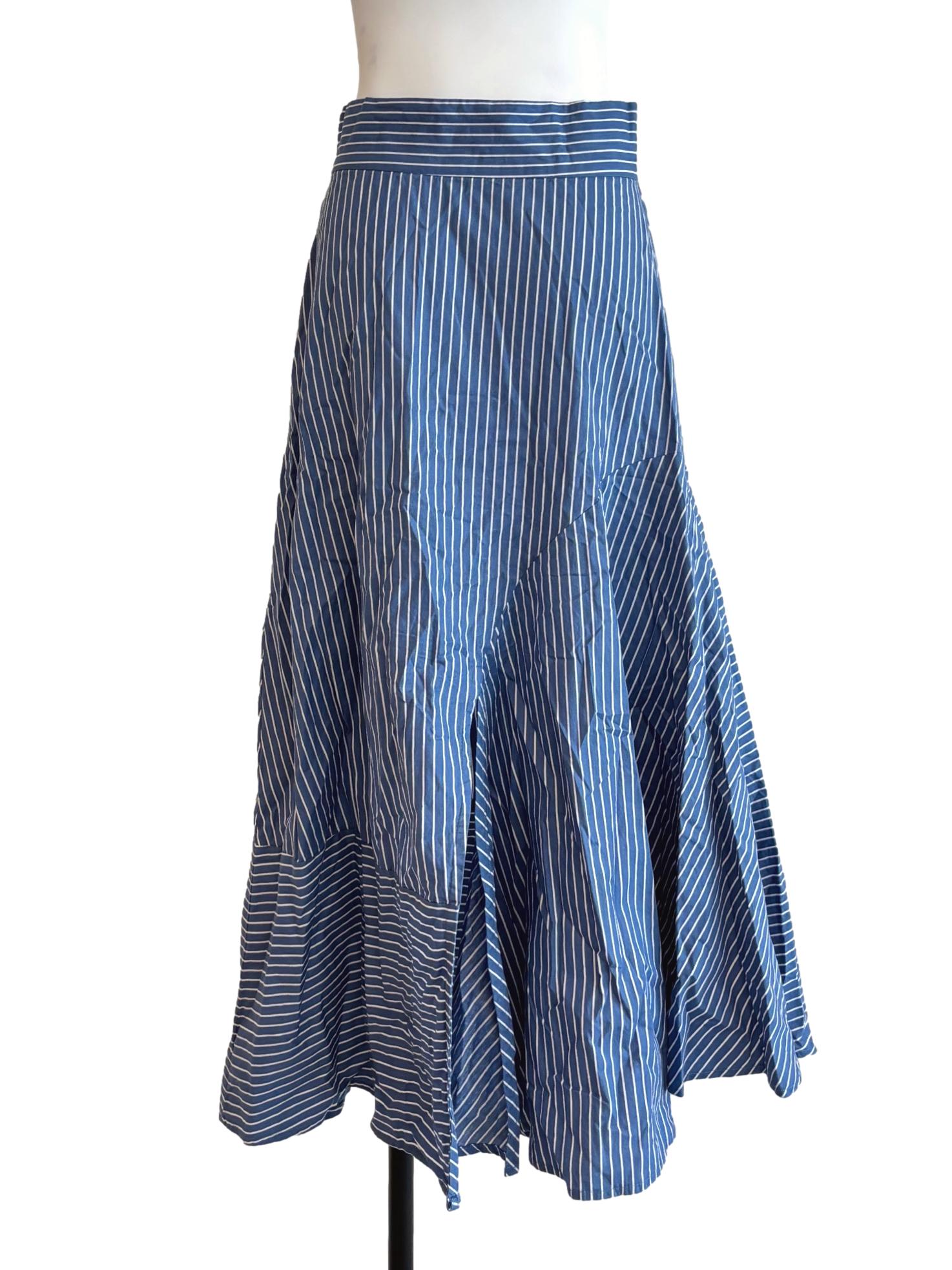 Lapis Blue Cotton Striped Skirt