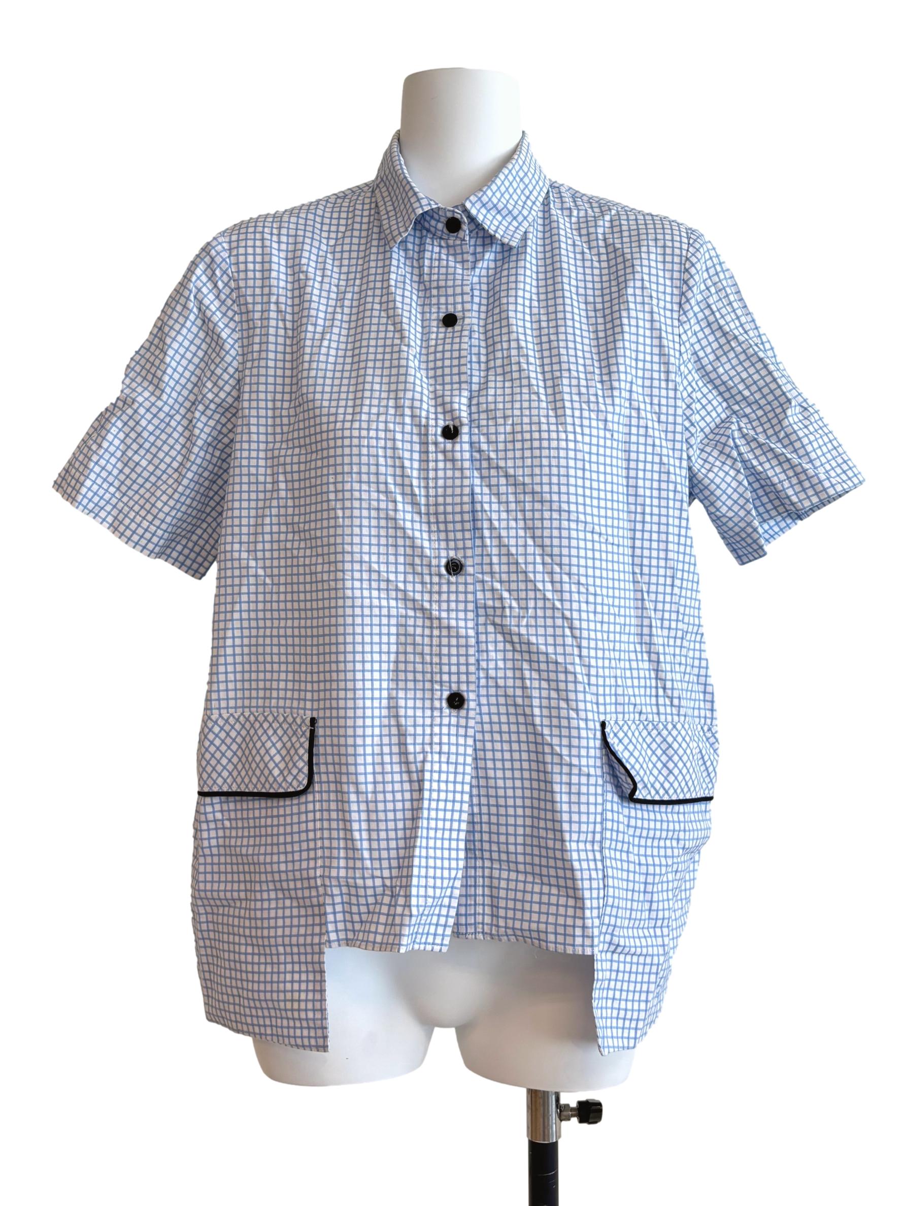 Baby Blue Checkered Short Sleeve Top