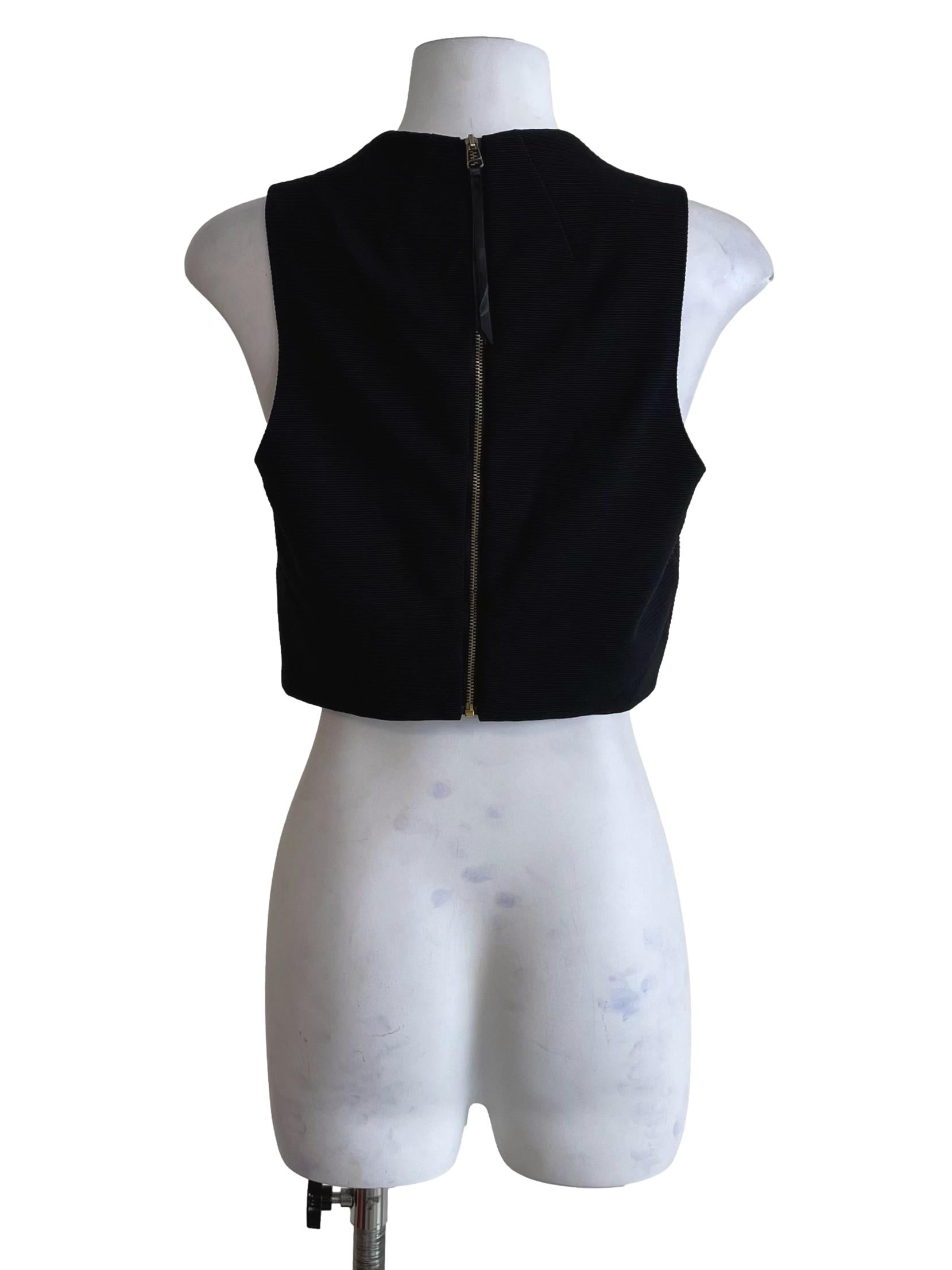 Black Ribbed Sleeveless Crop Top