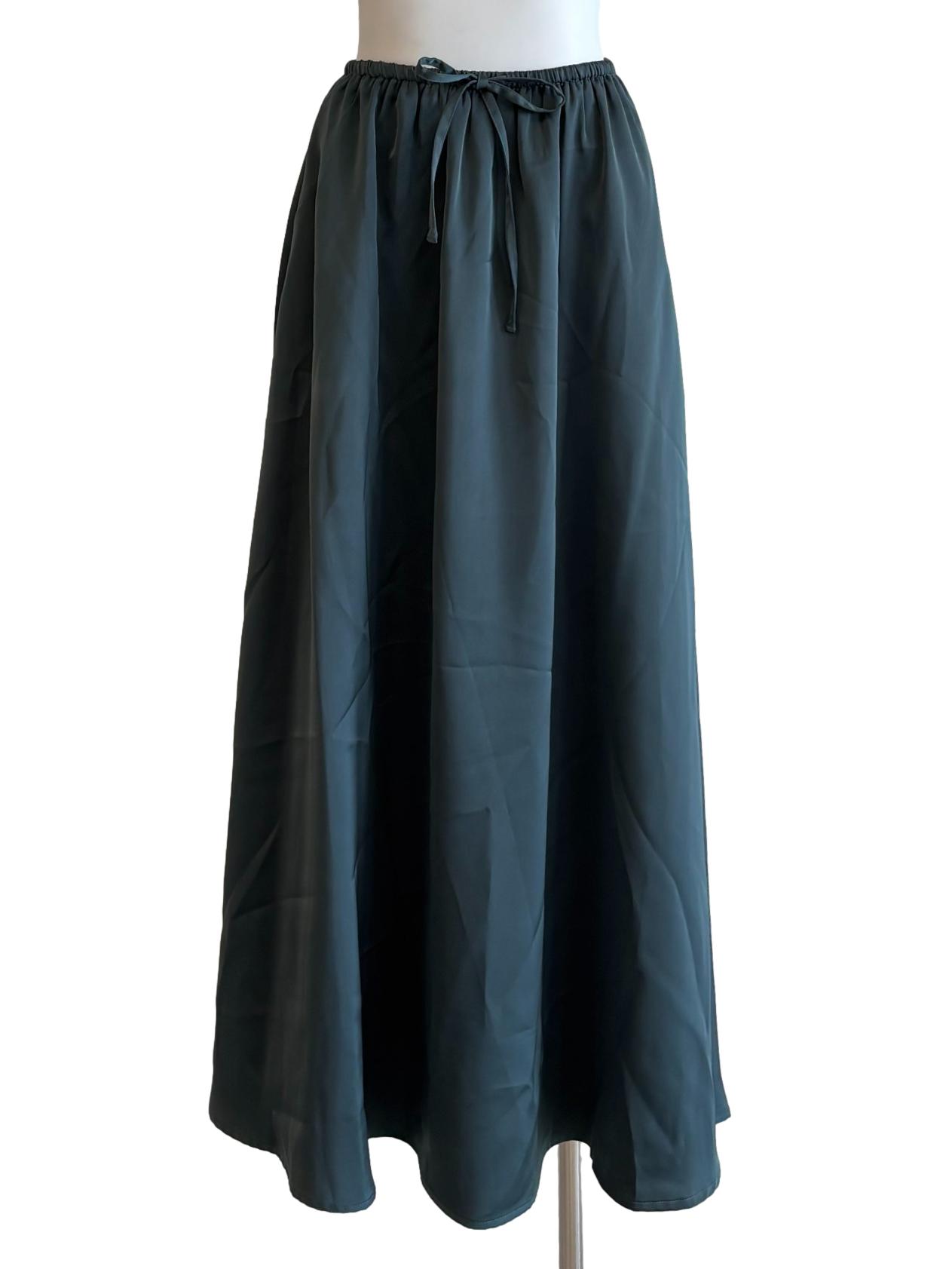 Pine Green Satin Flare Skirt