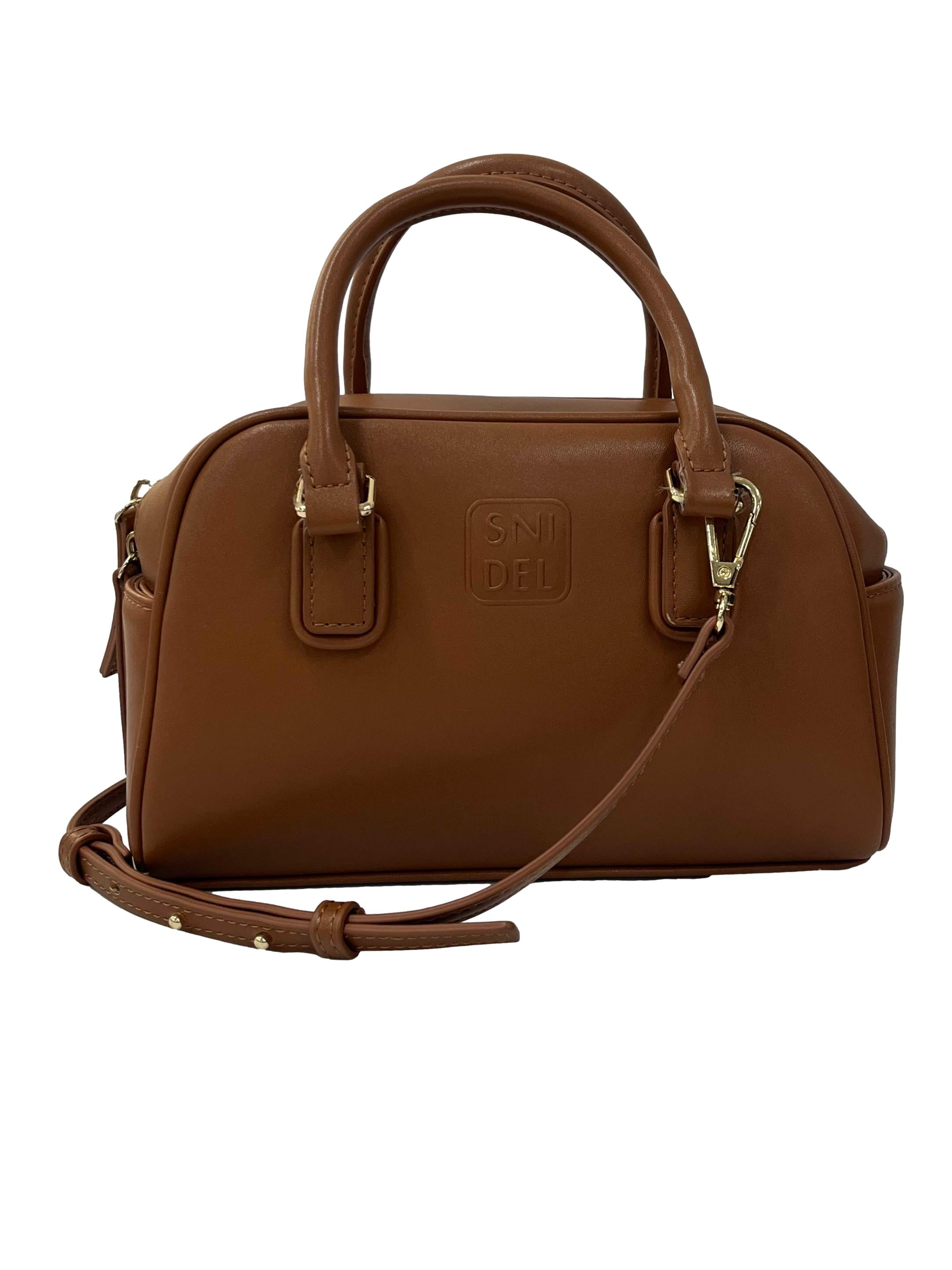 Brown Round Mini Boston Bag
