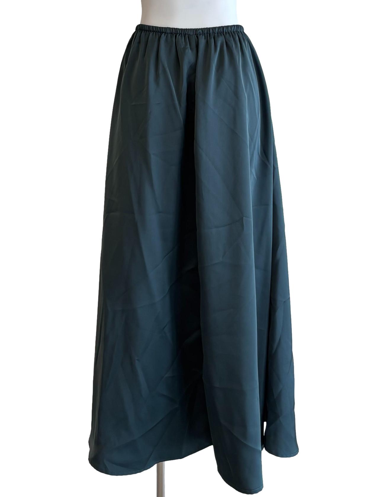 Pine Green Satin Flare Skirt