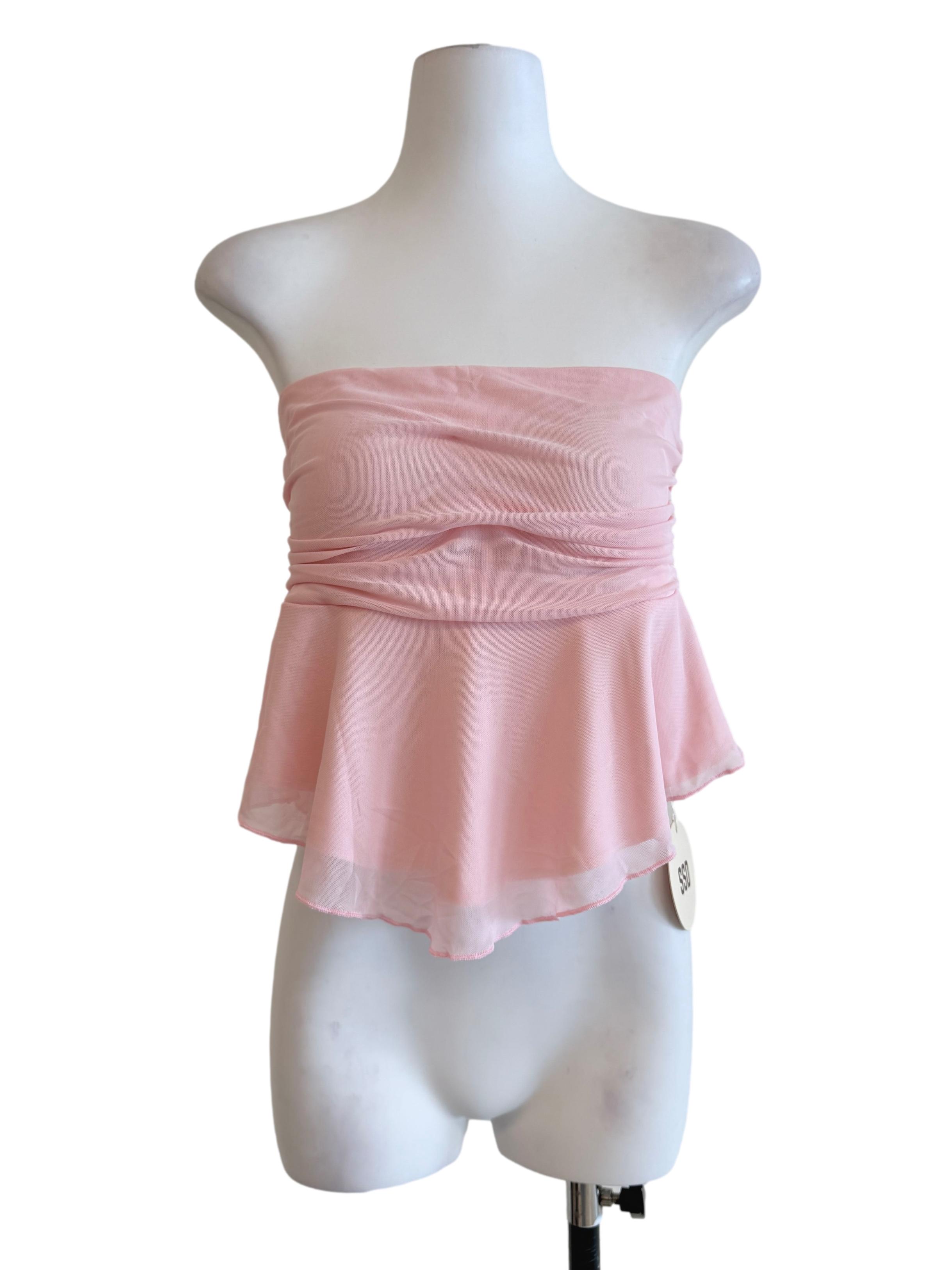 Rose Pink Strapless Peplum Top