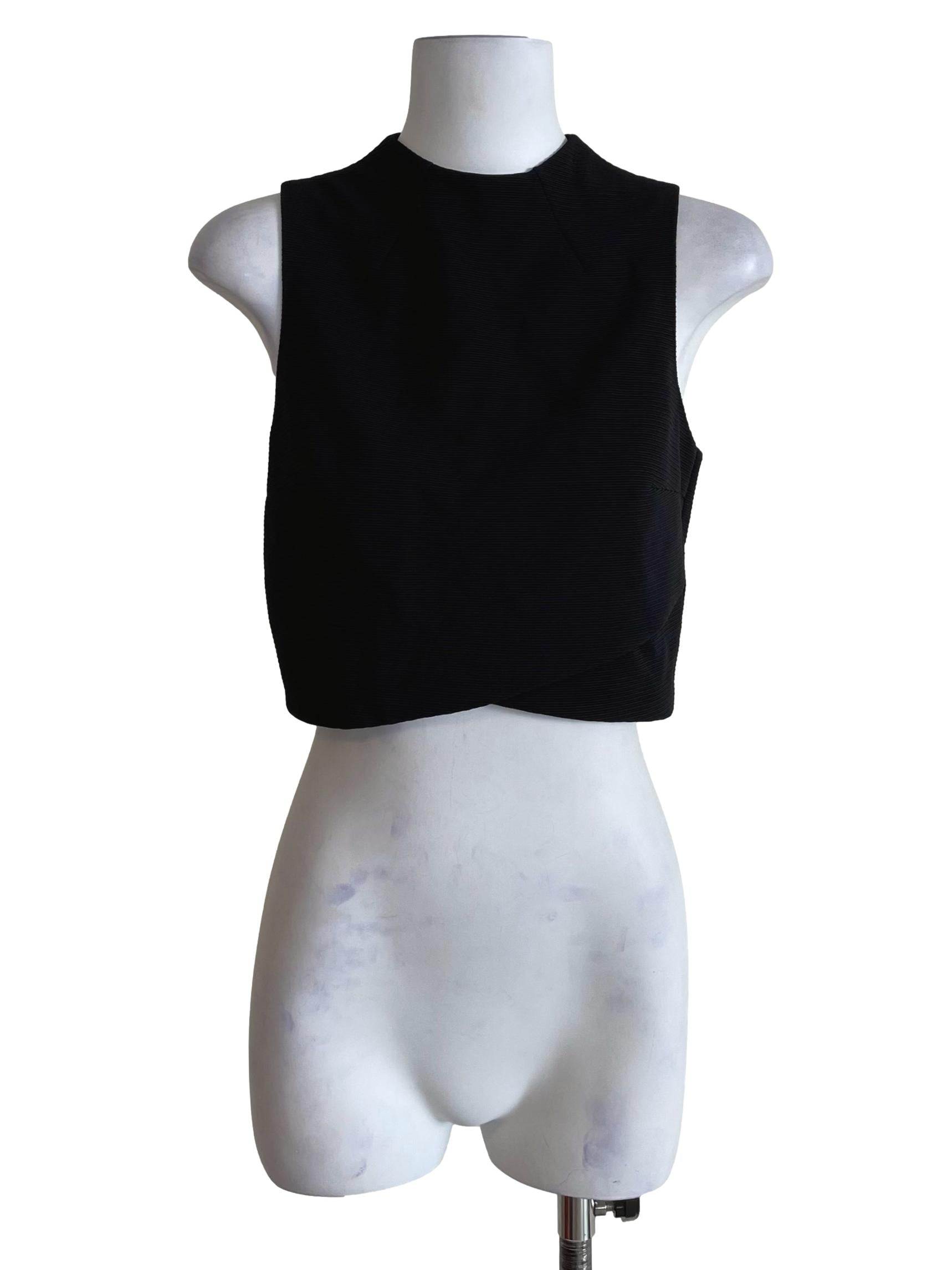 Black Ribbed Sleeveless Crop Top