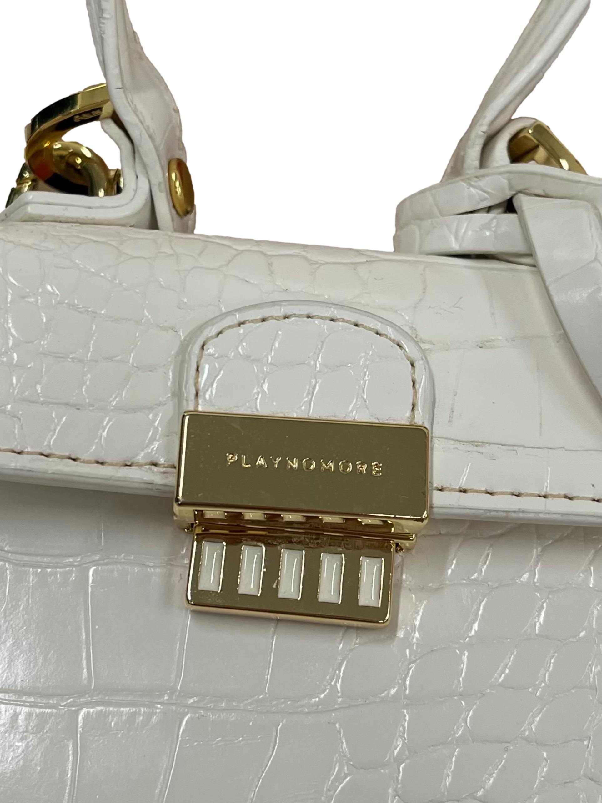 White Textured Micro Handbag With Detachable Crossbody Strap