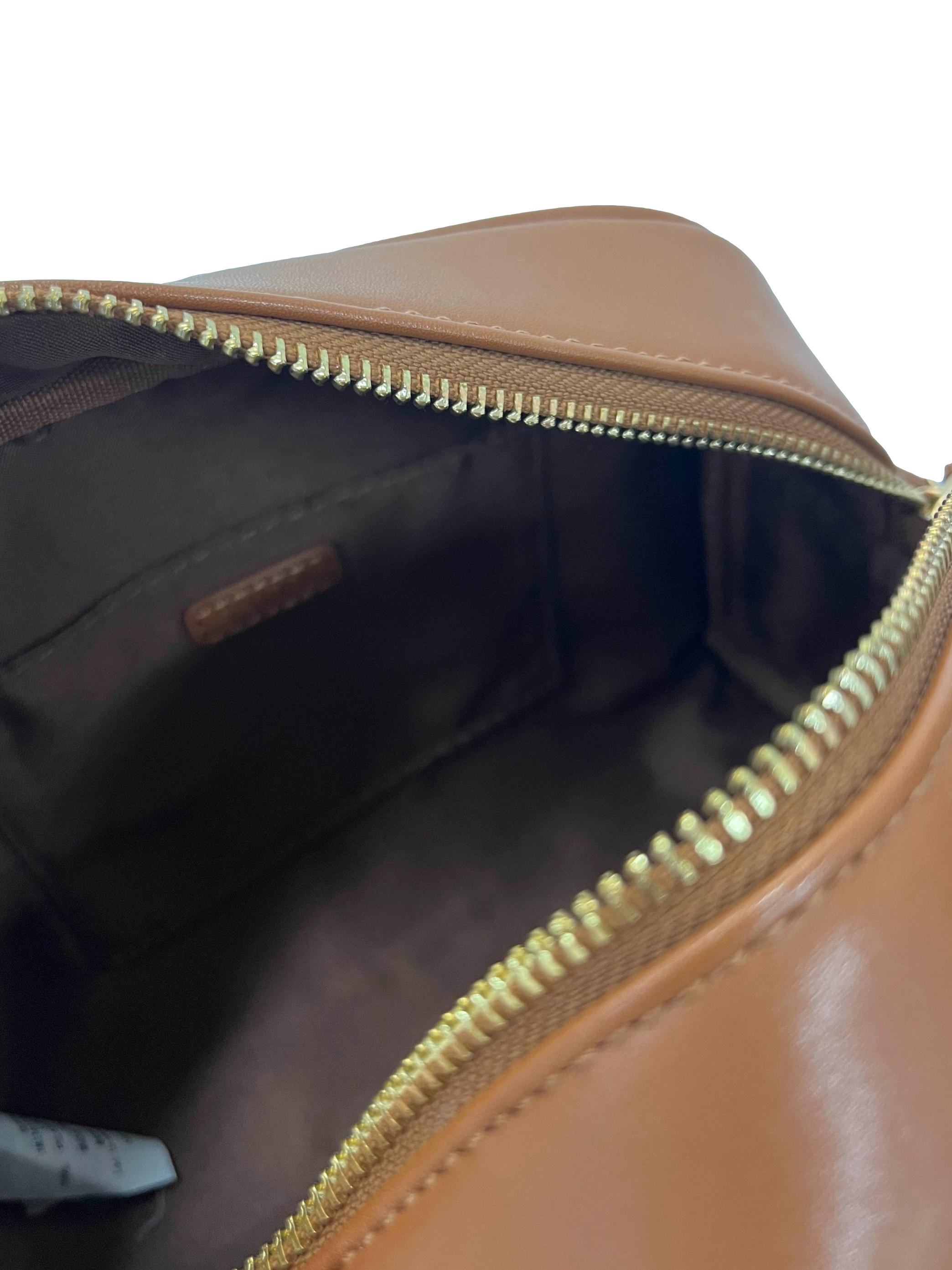 Brown Round Mini Boston Bag