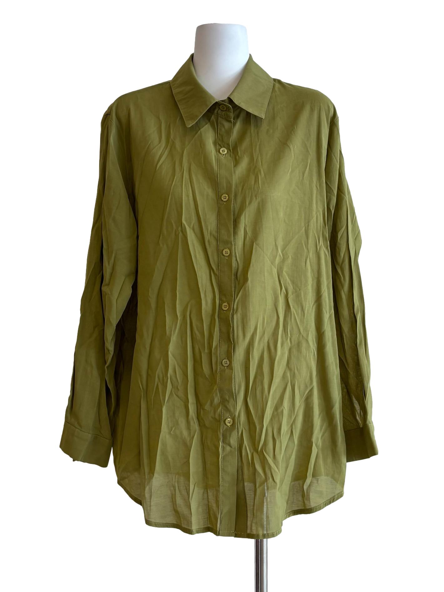Avocado Green Cotton Sheer Shirt