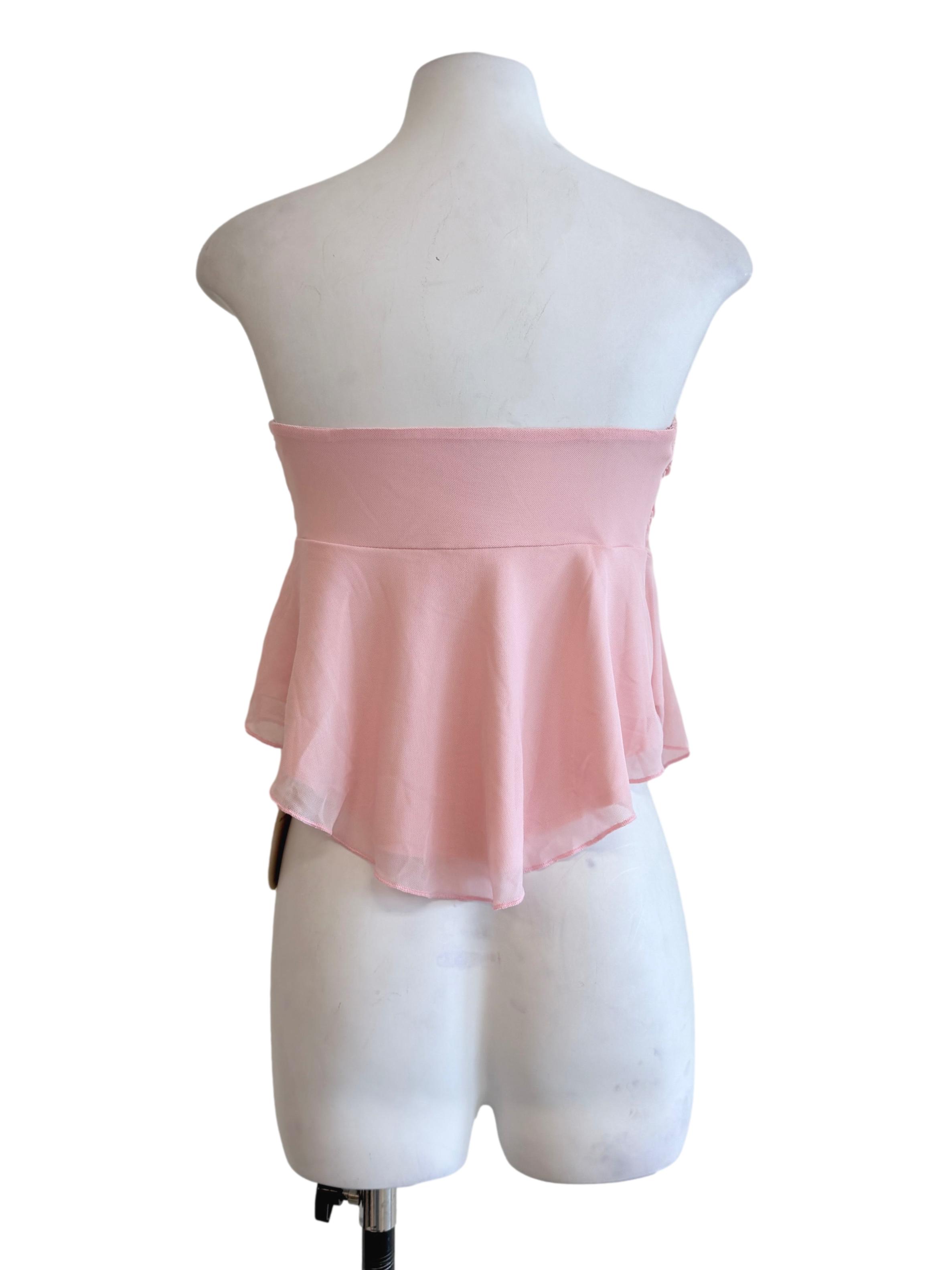 Rose Pink Strapless Peplum Top