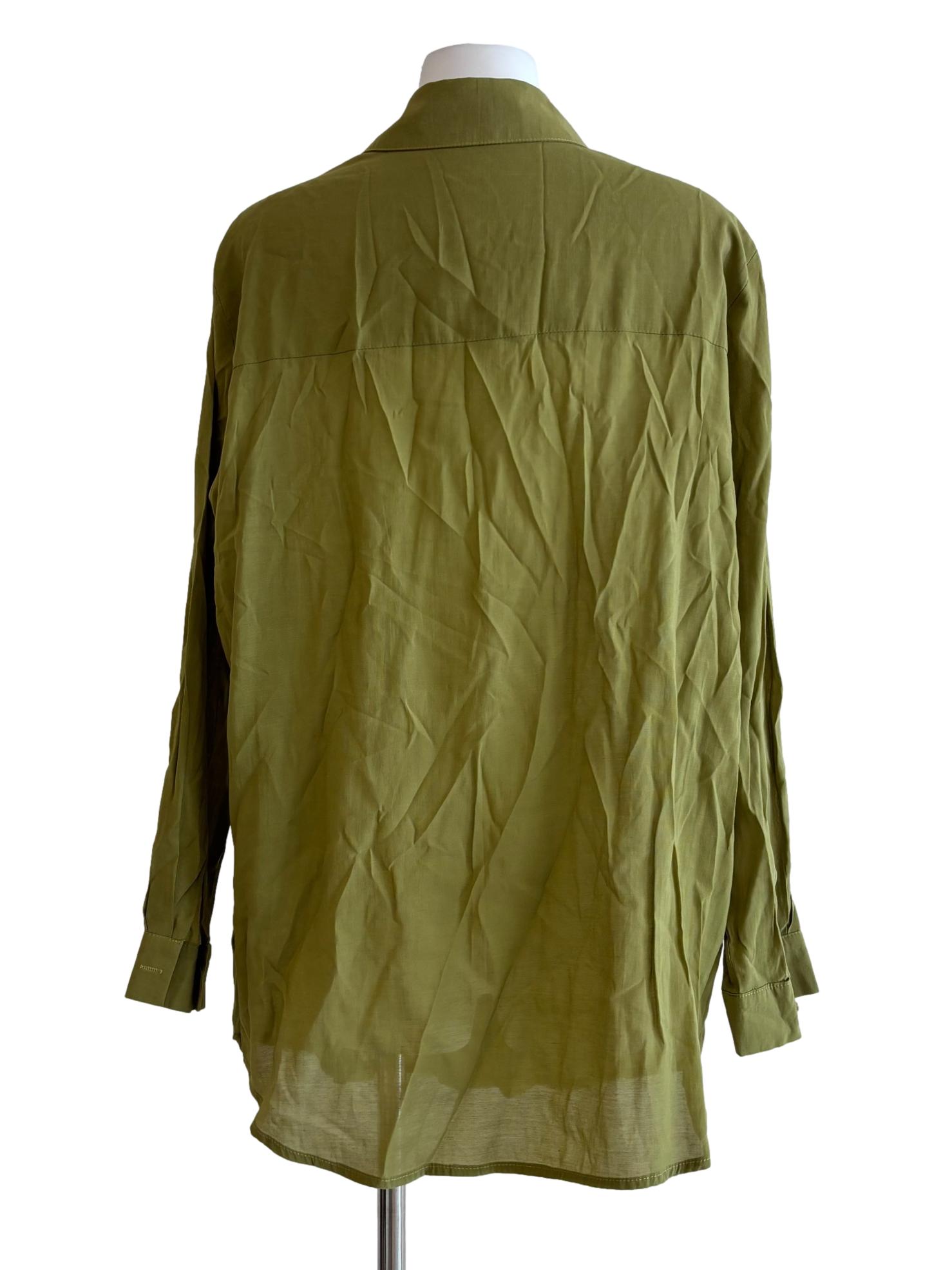 Avocado Green Cotton Sheer Shirt
