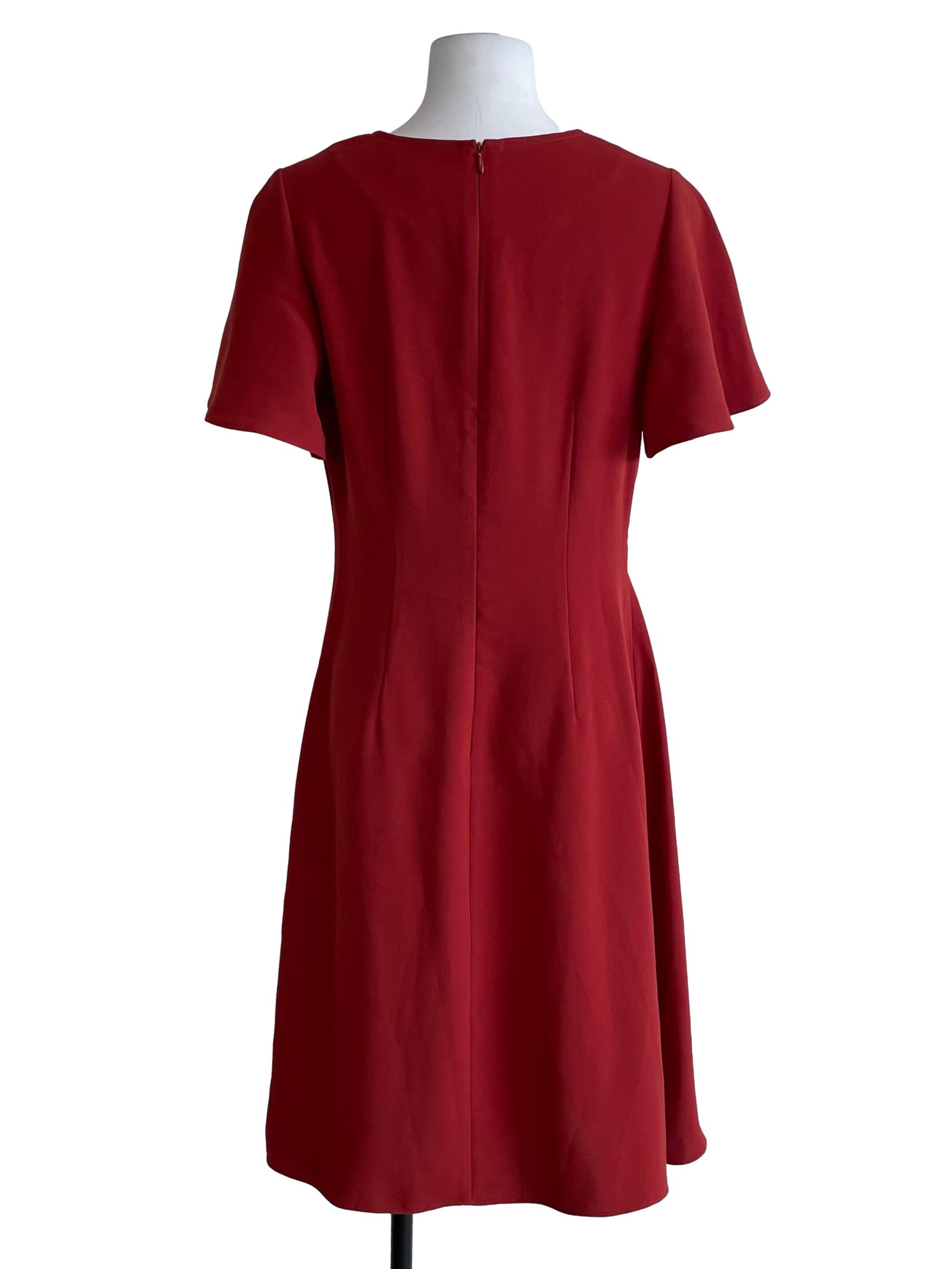 Brick Red Drop Waist V Neck Dress