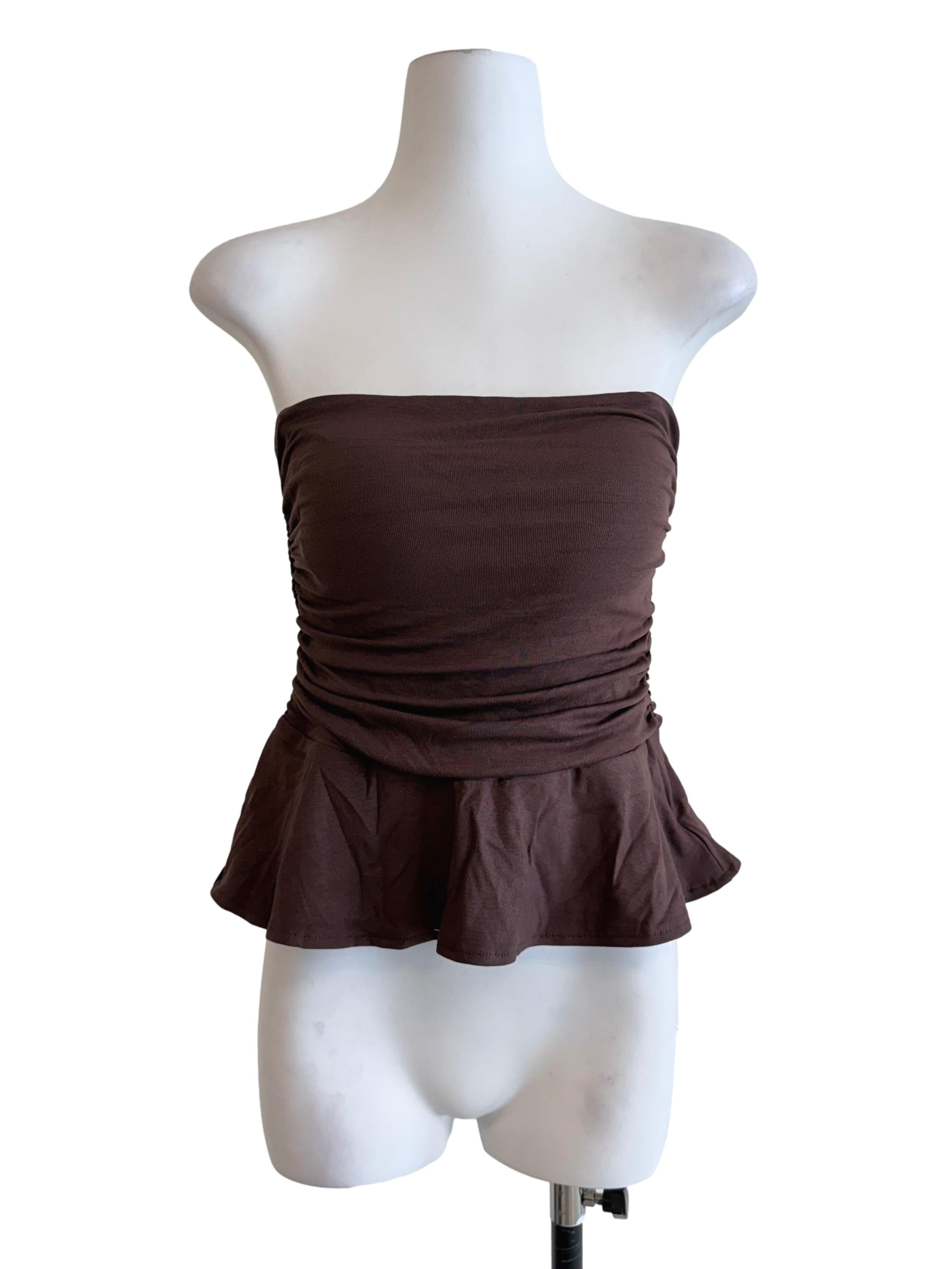 Brunette Brown Ruched Strapless Top