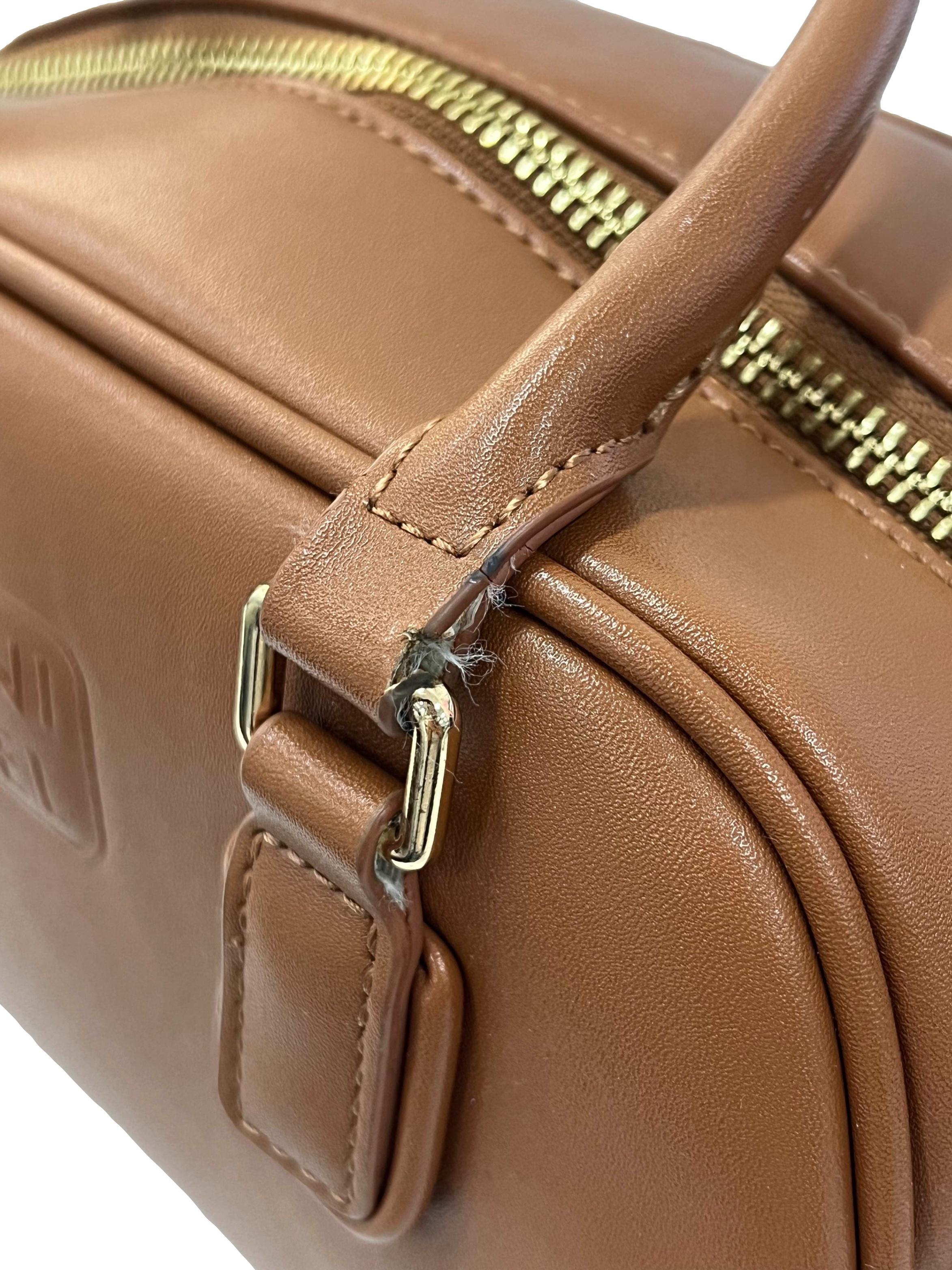 Brown Round Mini Boston Bag