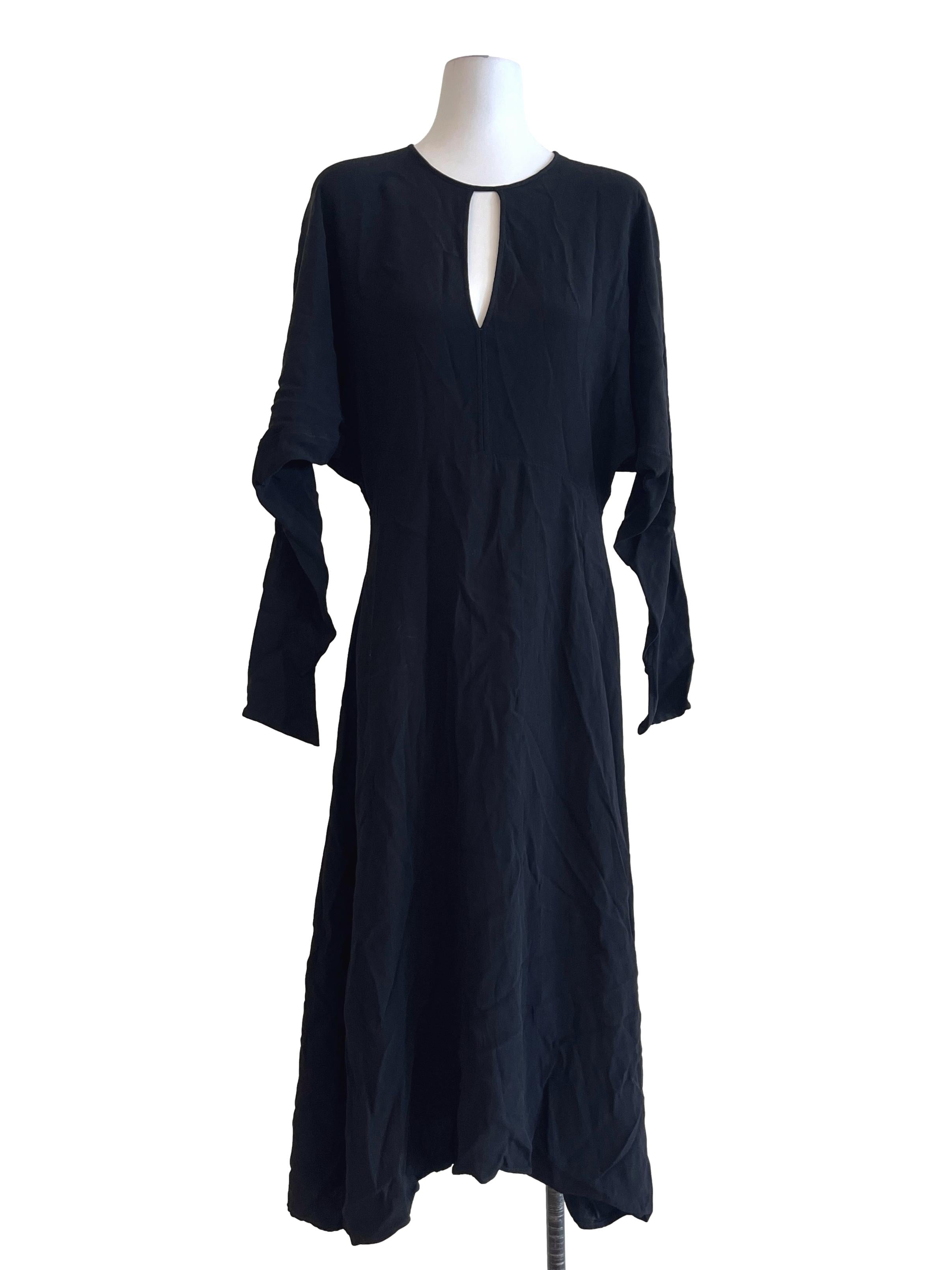 Ink Black Halter Long Sleeve A-Line Dress