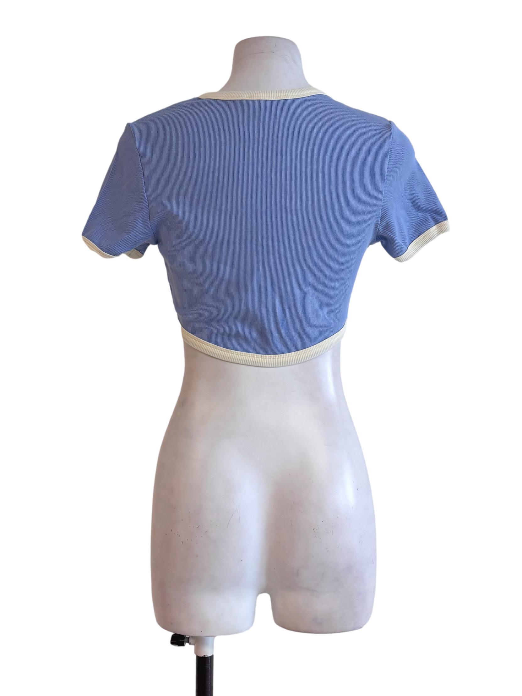 Baby Blue Contrast-Trim Crop Tee