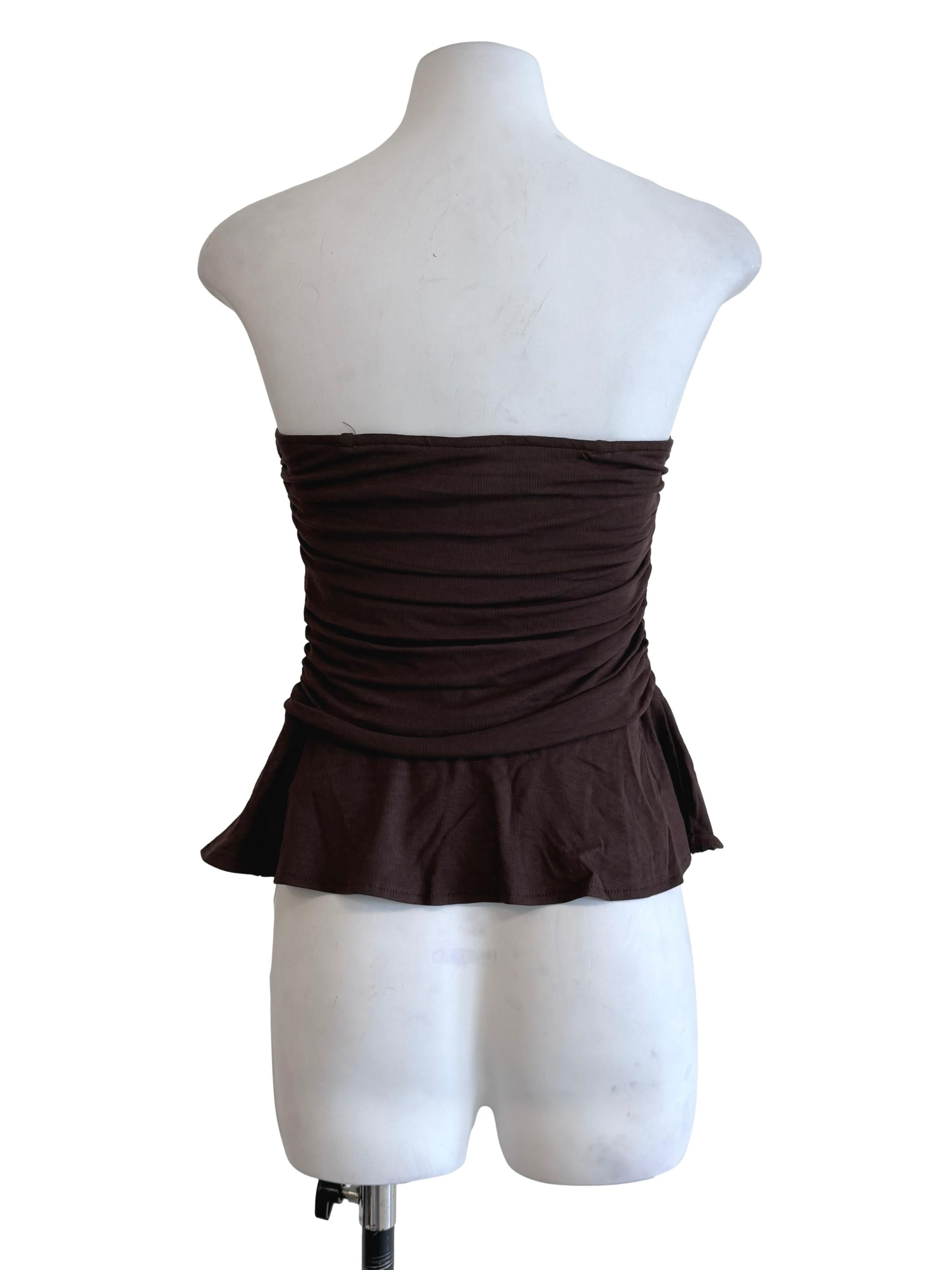 Brunette Brown Ruched Strapless Top