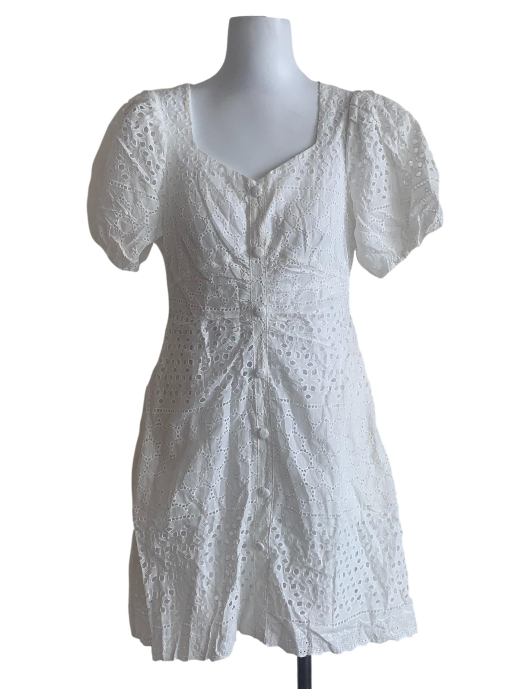 Daisy White Eyelet Peasant Dress