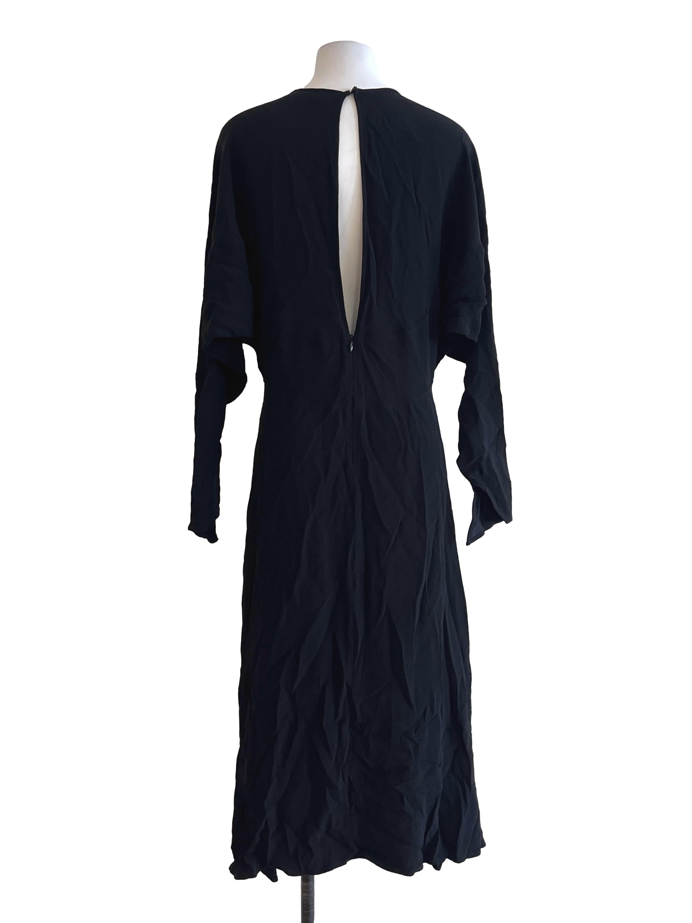 Ink Black Halter Long Sleeve A-Line Dress