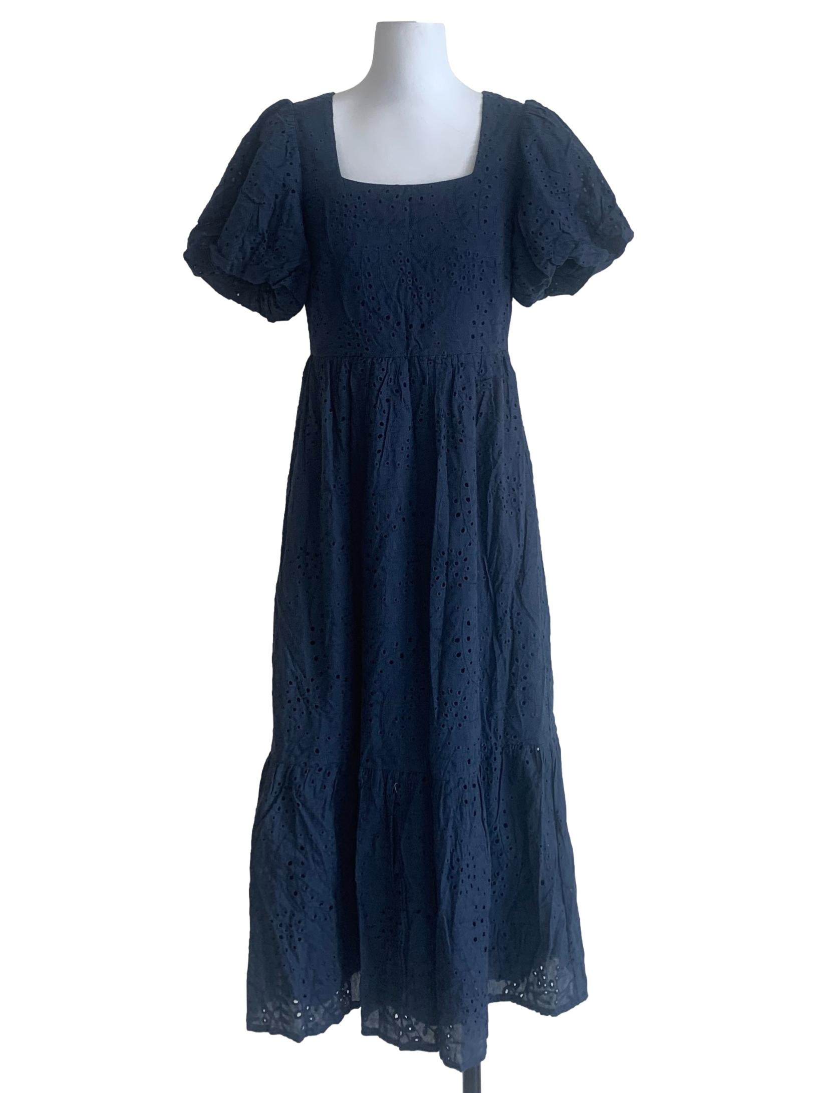 Berry Blue Eyelet Peasant Dress
