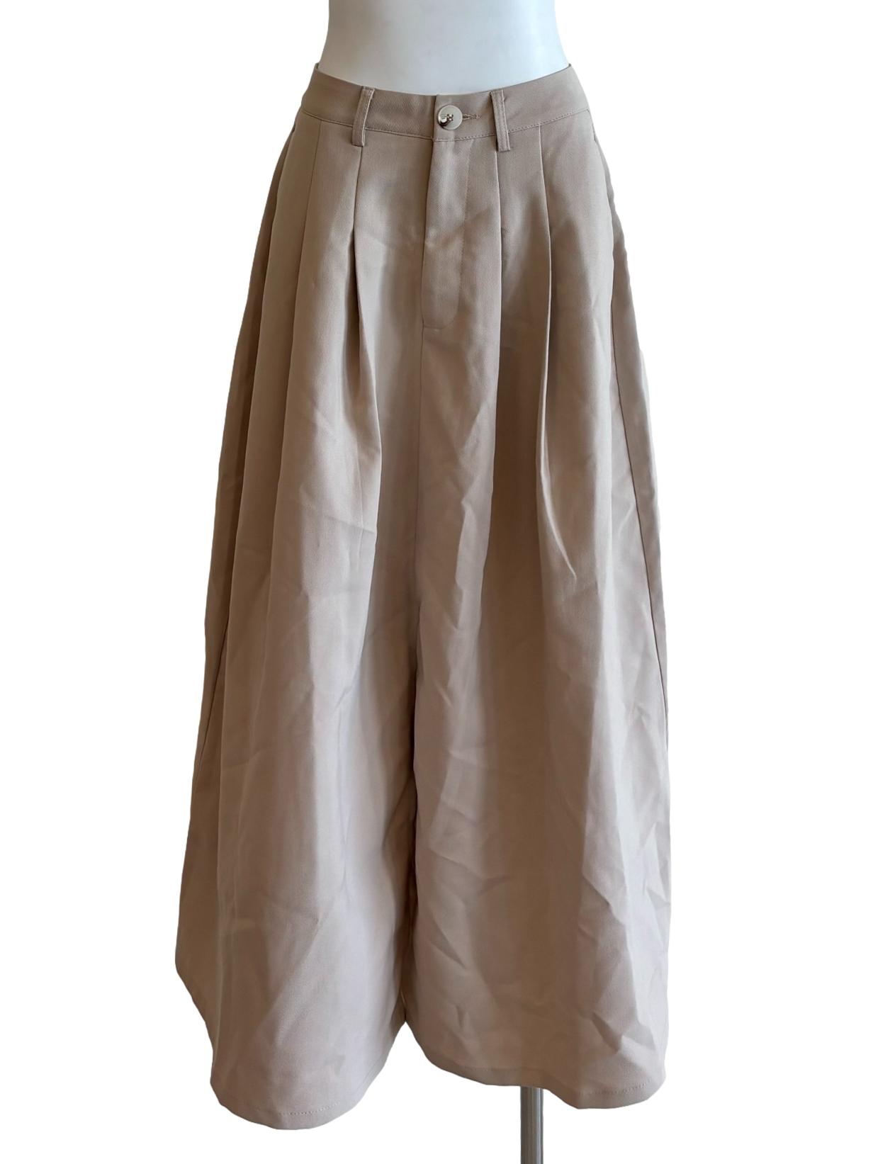 Sand Beige Pleated A-Line Skirt