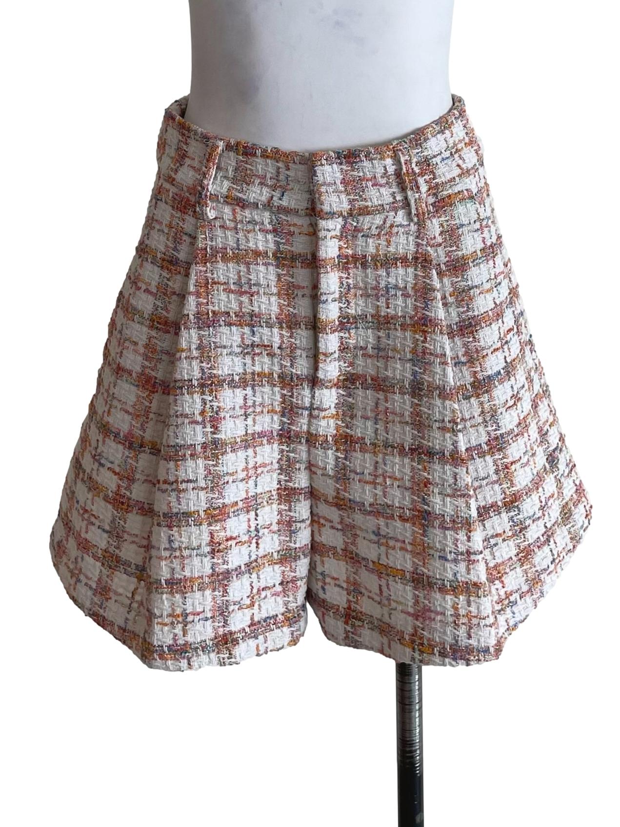 White Multicolor Tweed A-Line Shorts