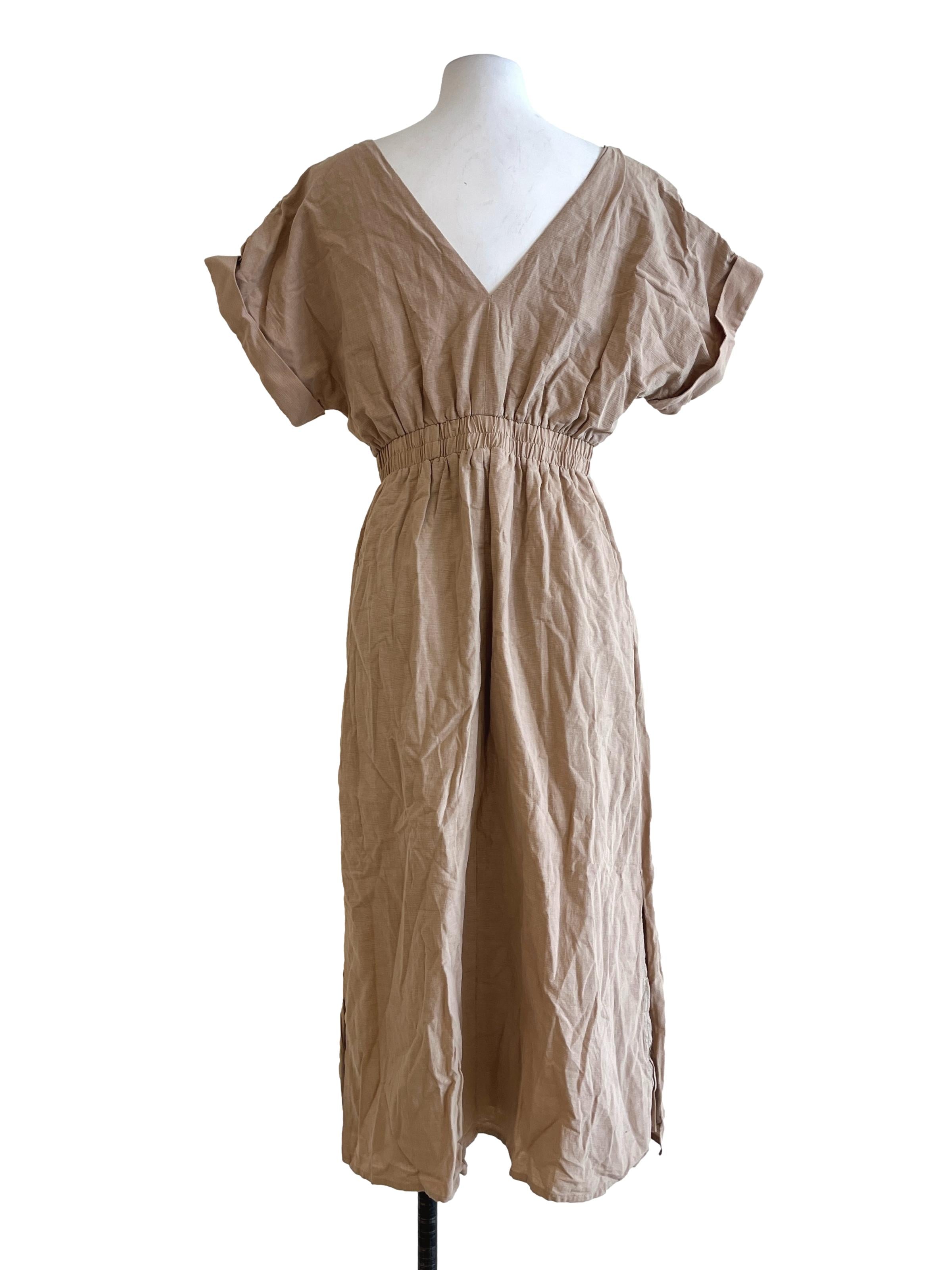 Textured Cotton V-Neck Dress OSN