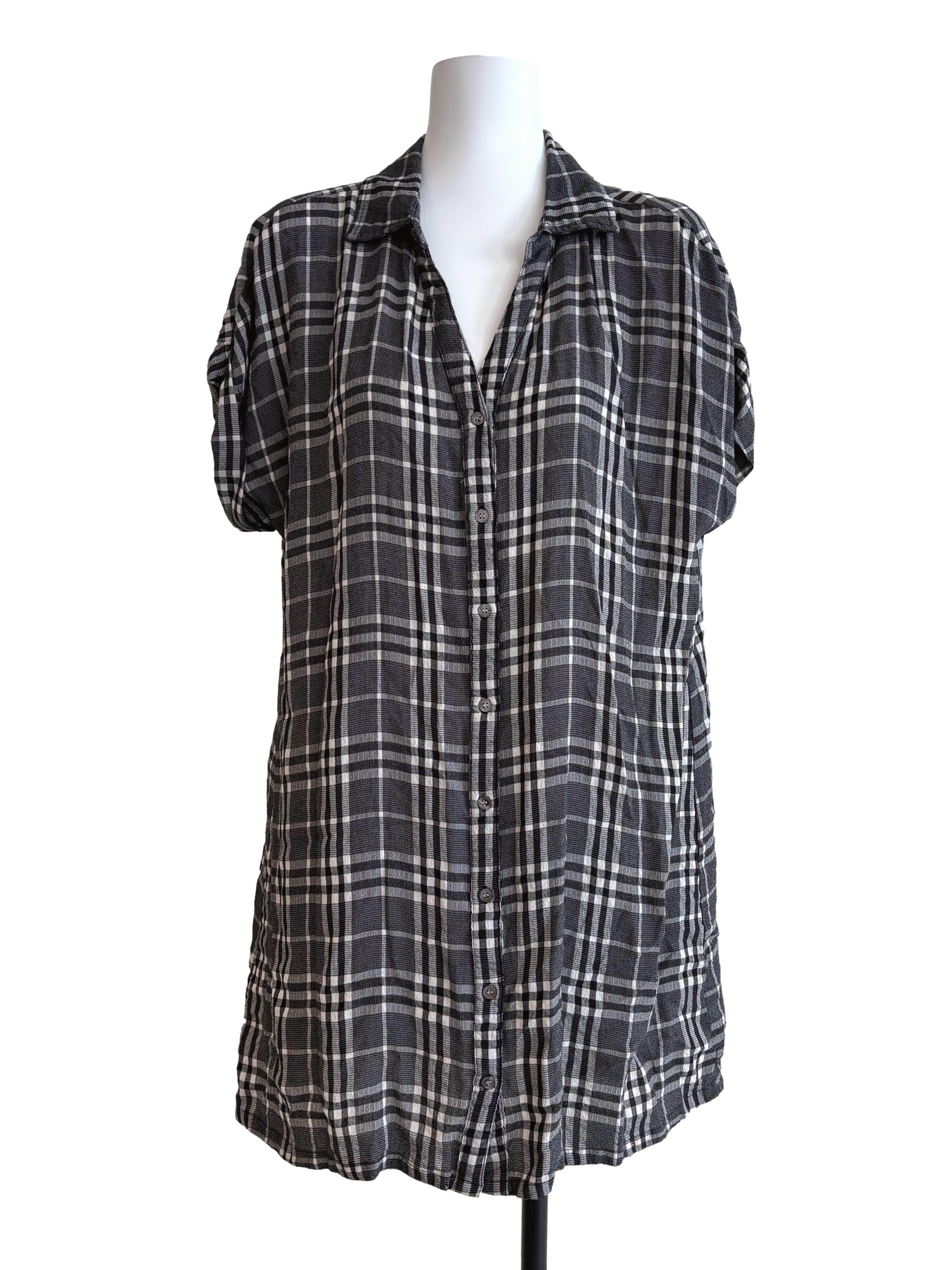 Carbon Black Plaid Shirt Dress
