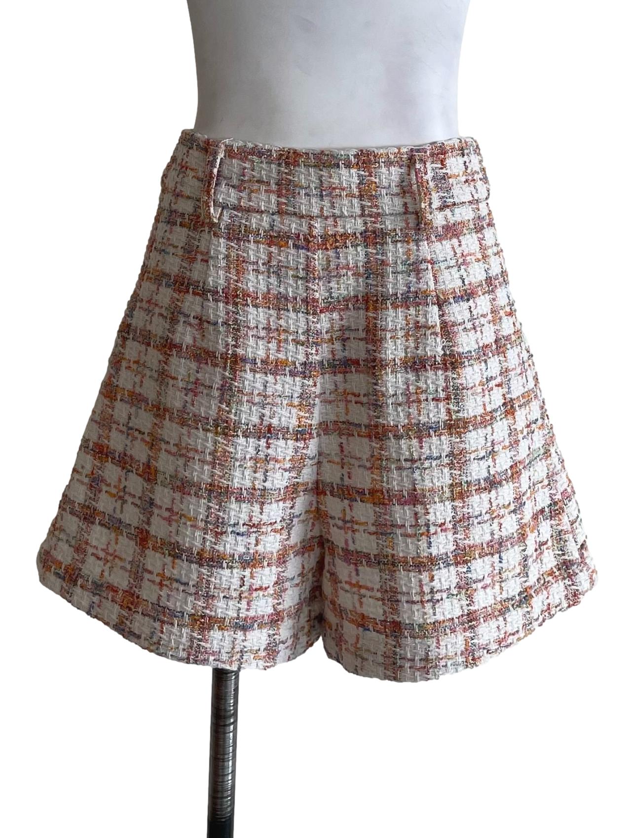 White Multicolor Tweed A-Line Shorts