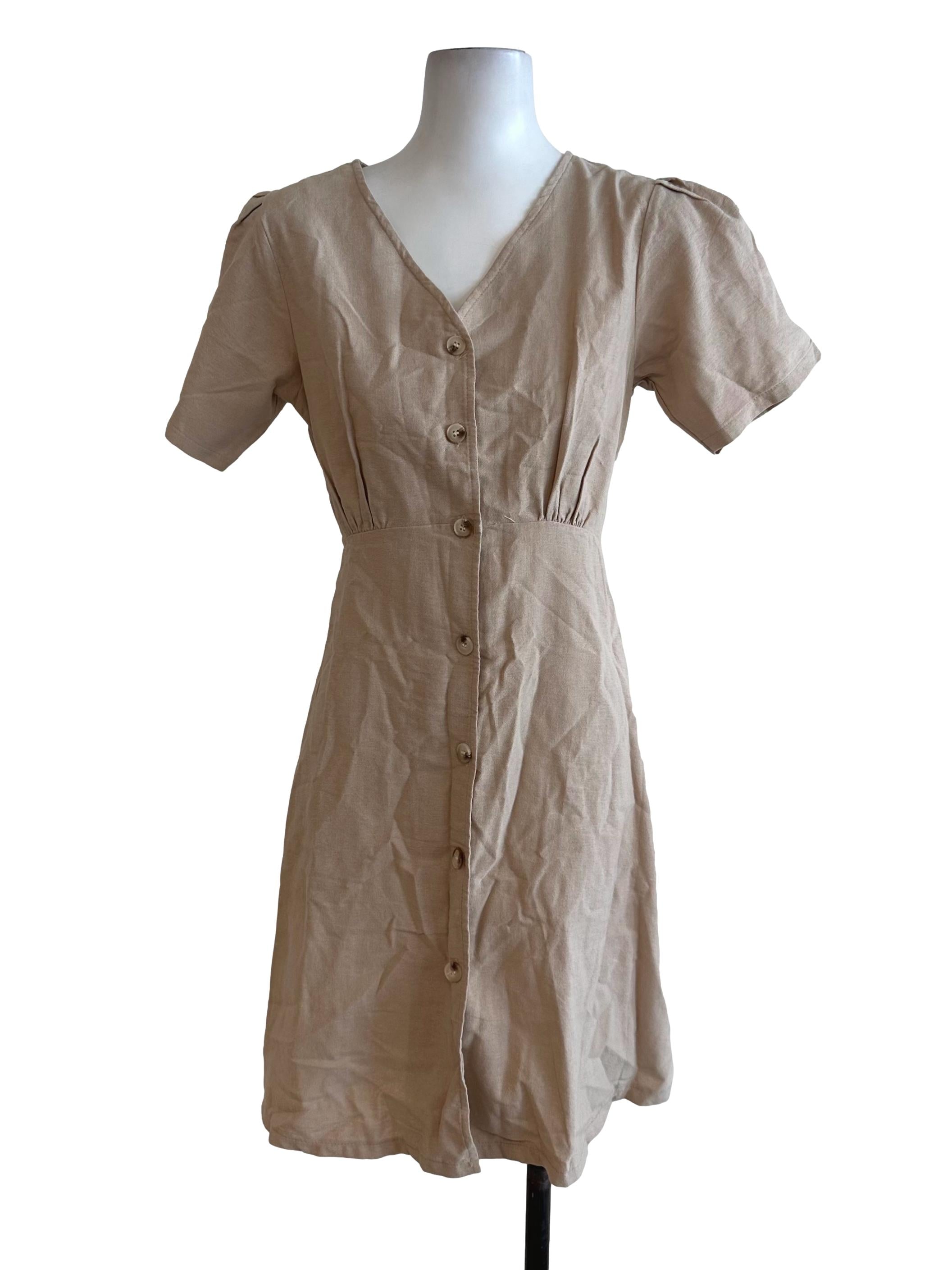 Sand Beige Button Shirt Dress