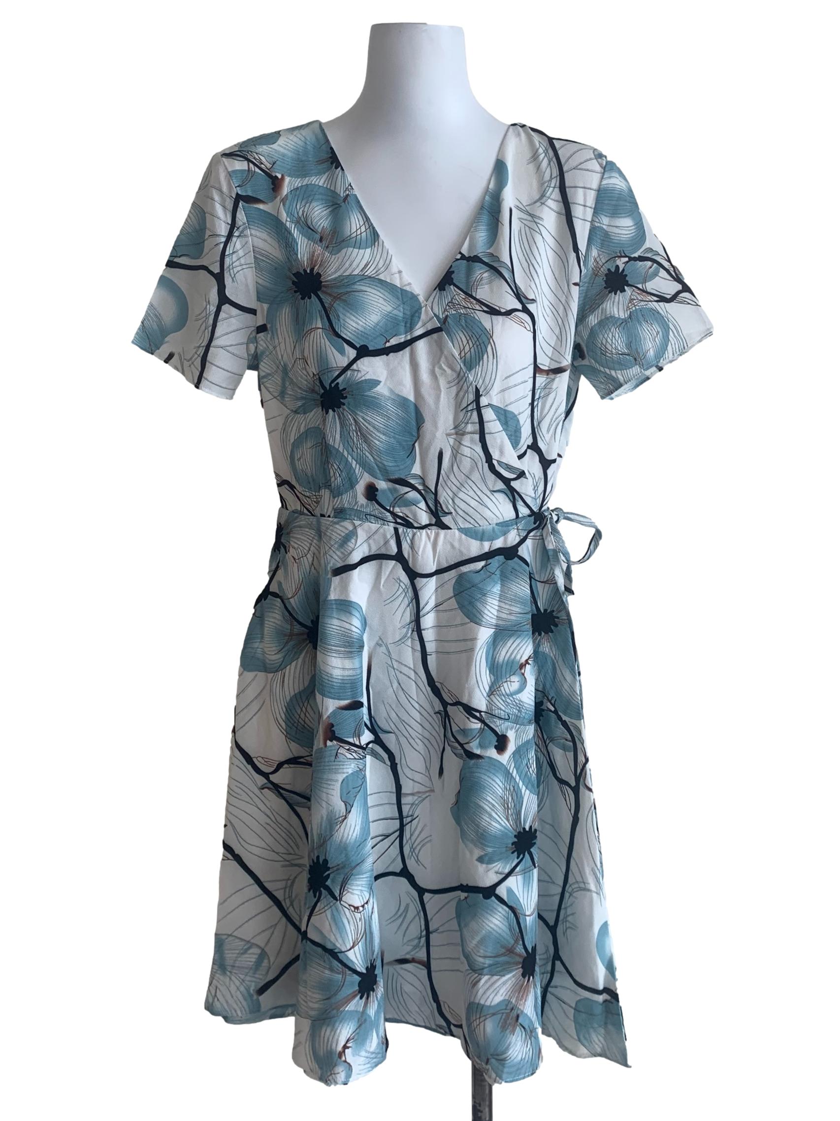 Light Blue Floral Wrap Dress