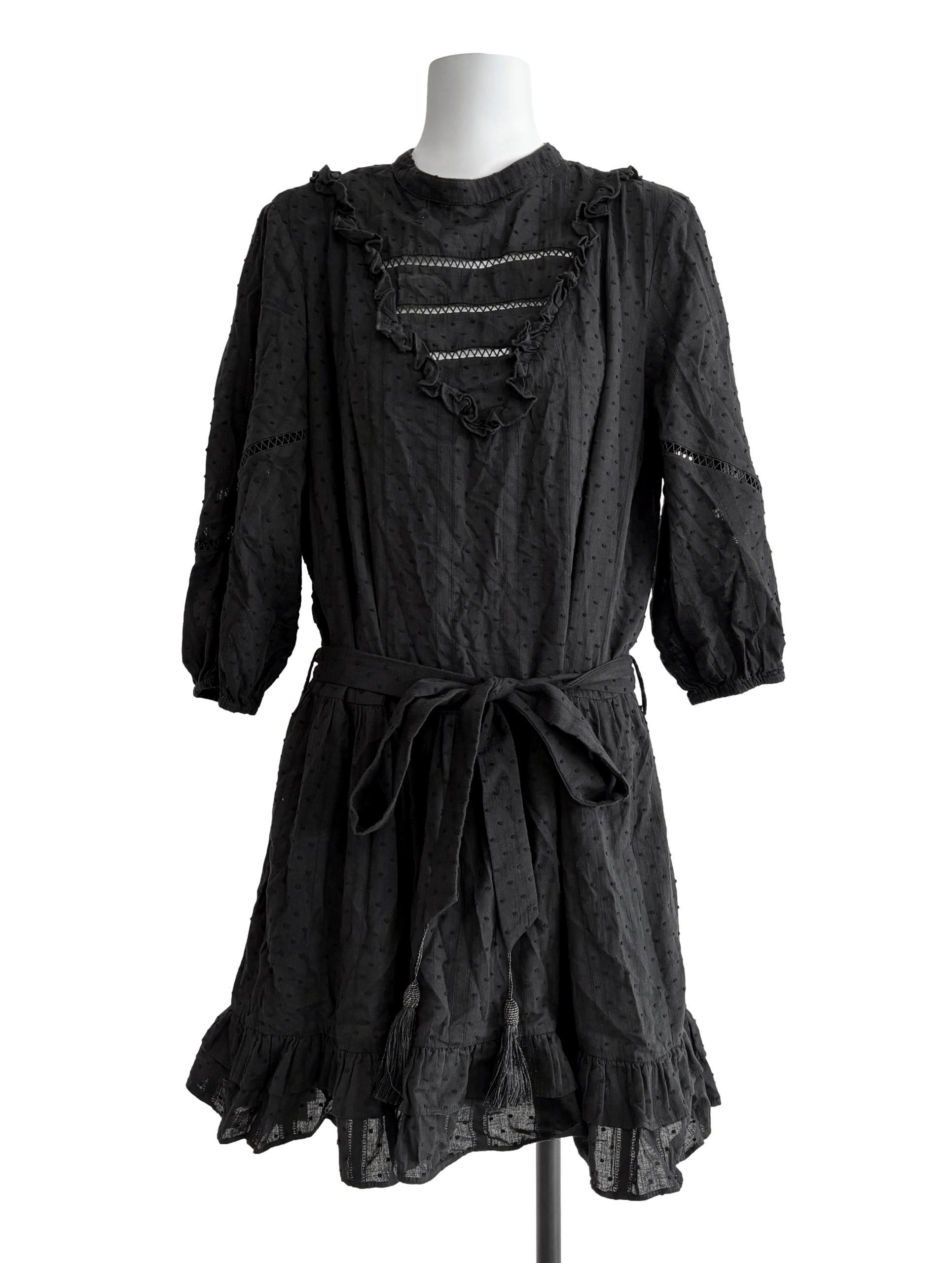 Jet Black Textured Ruffle Dress