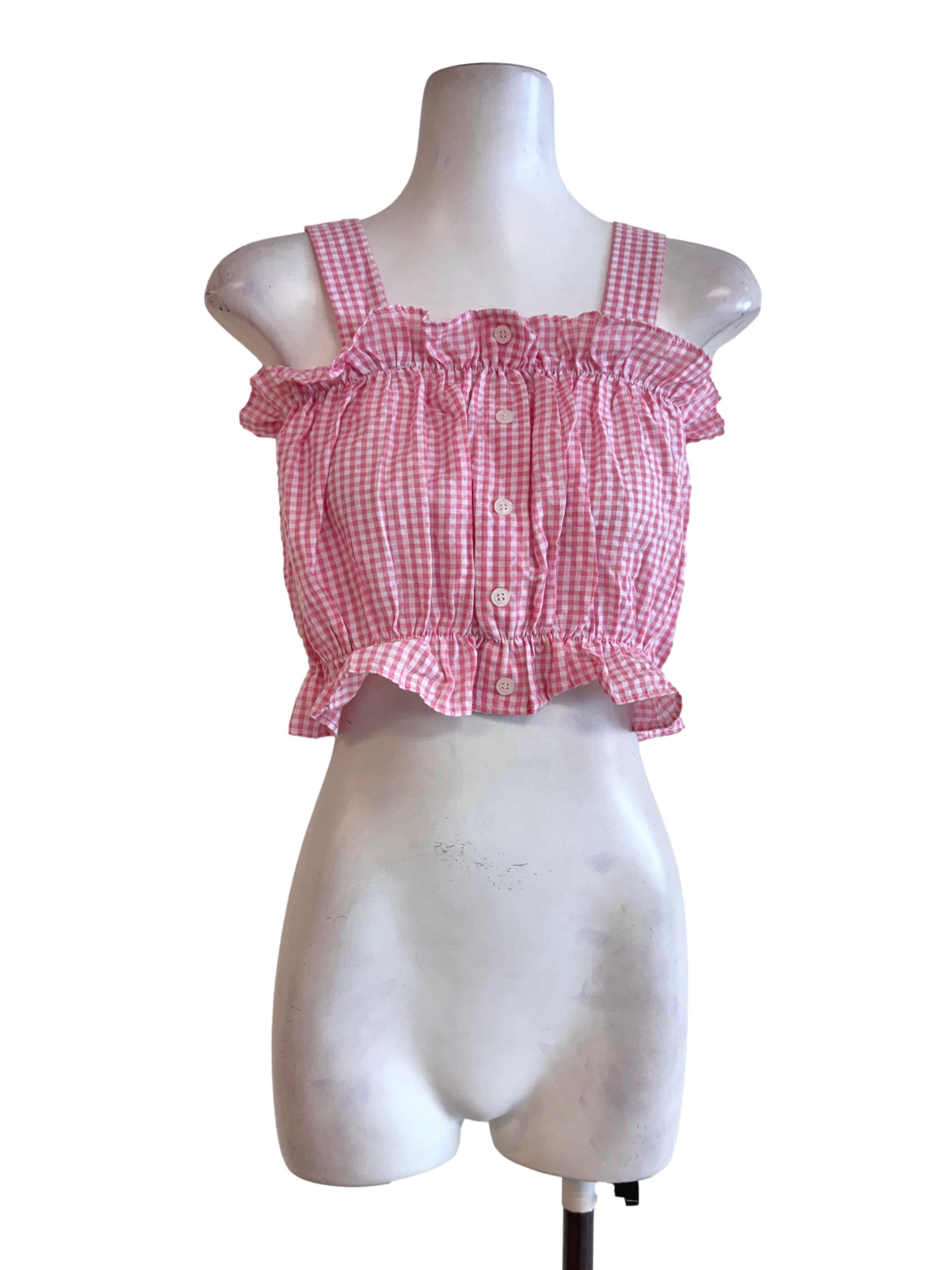 Pink Gingham Ruffle Crop Top