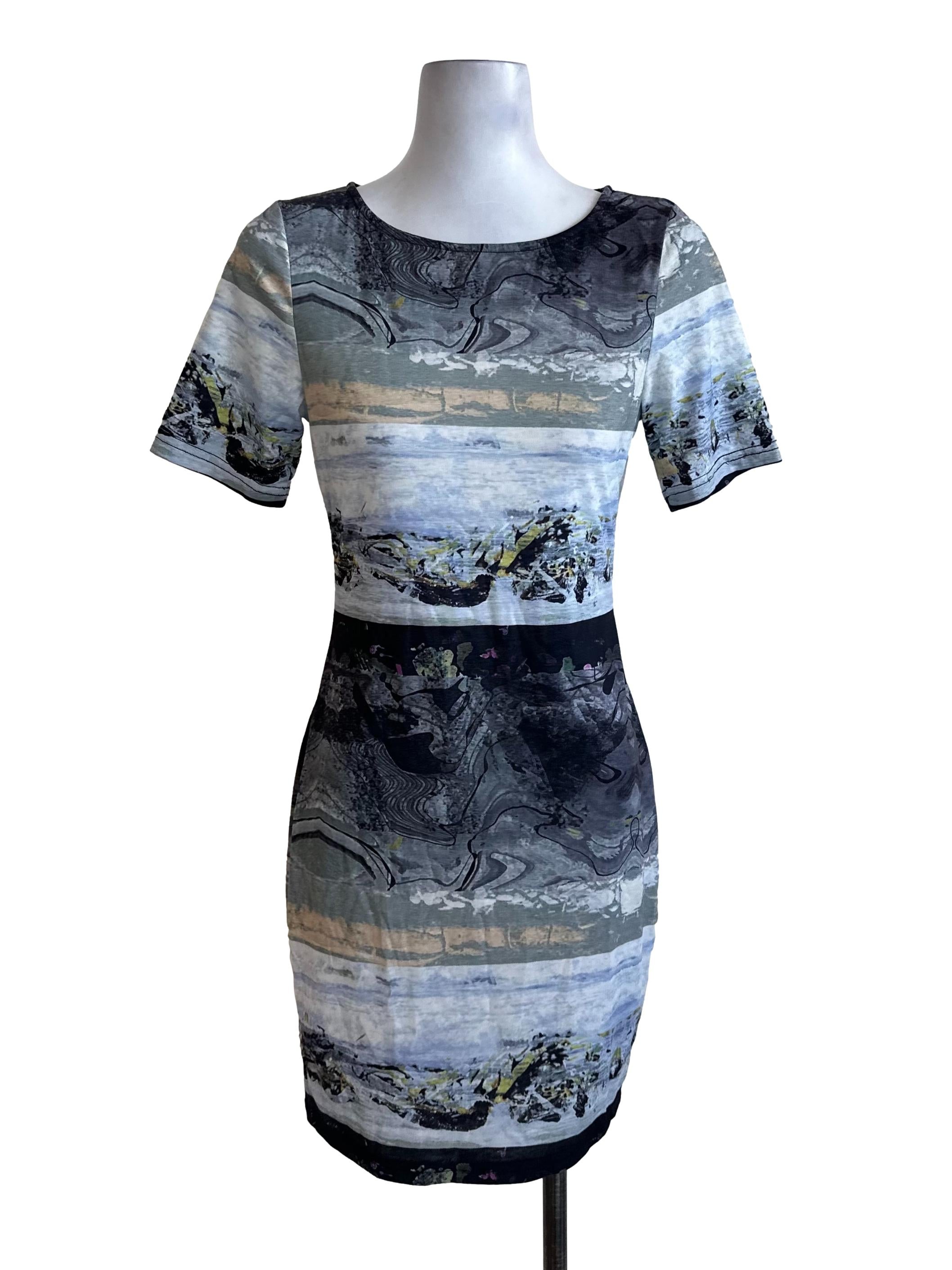 Multicolour Pattern Round Short Sleeve Dress