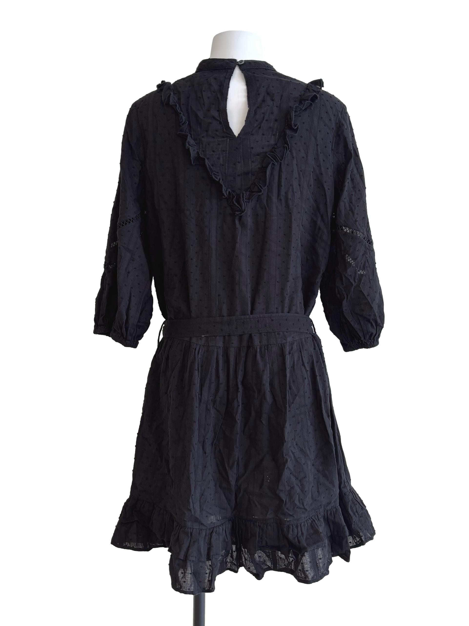 Jet Black Textured Ruffle Dress