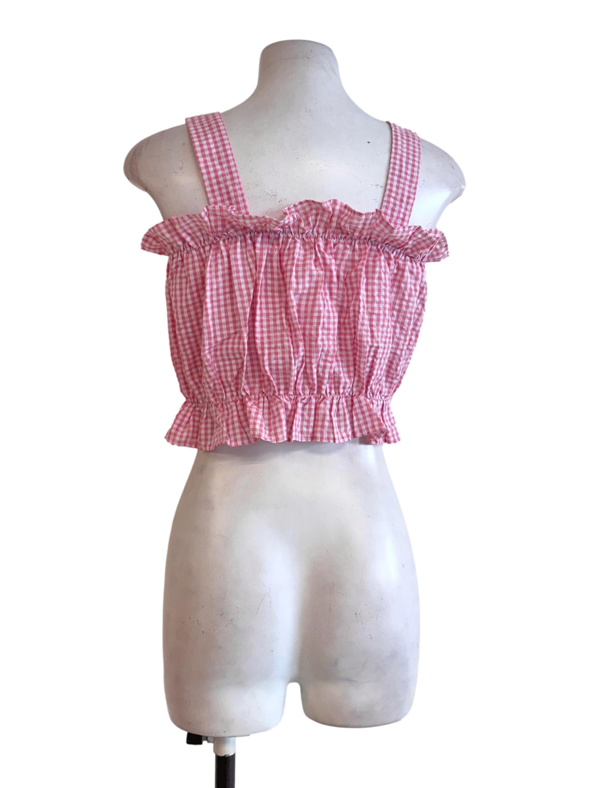 Pink Gingham Ruffle Crop Top