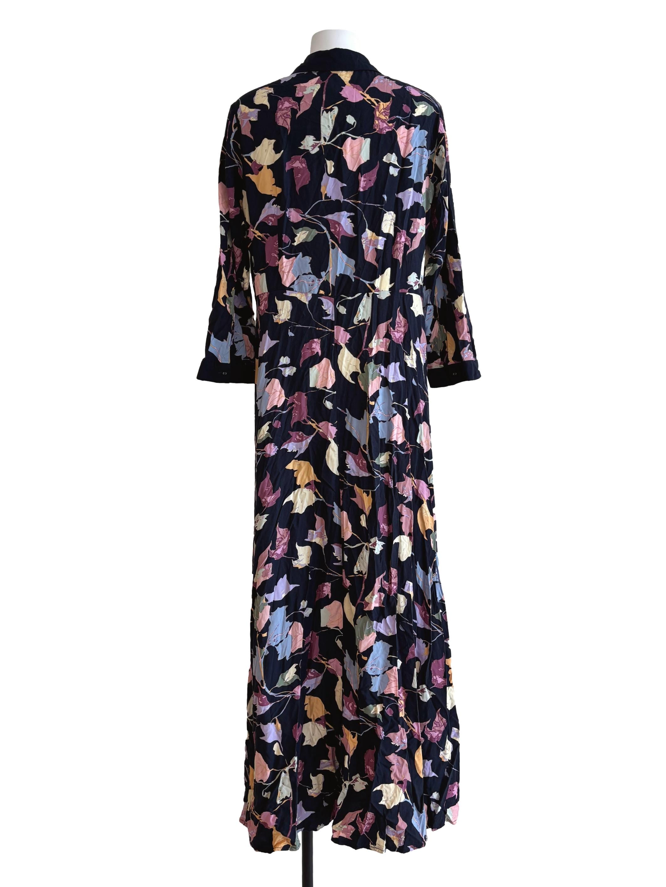 Midnight Blue Patterned Maxi Buttoned Dress