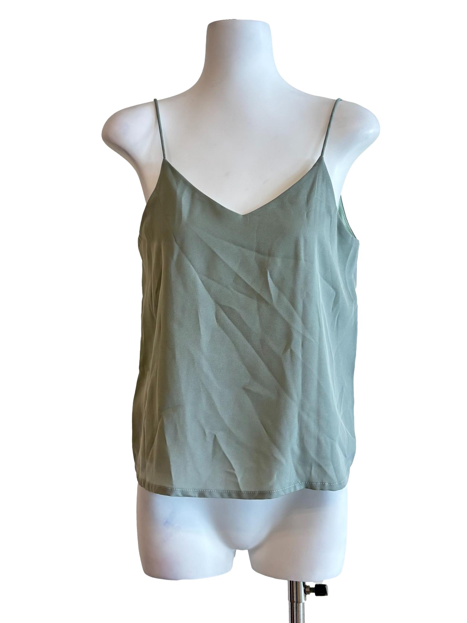 Sage Green Spaghetti Strap Lace Hem Top