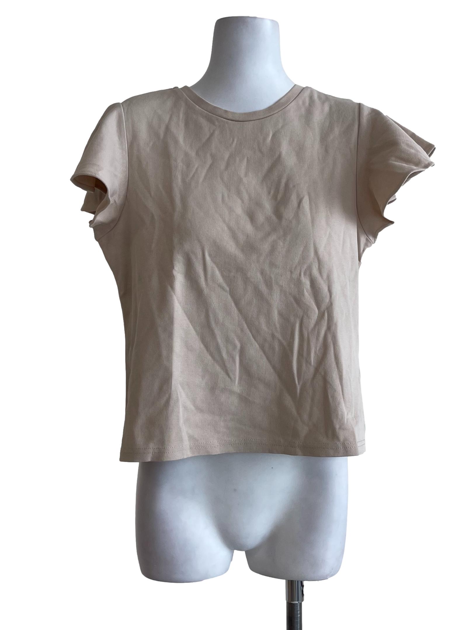 Nude Beige Petal Sleeves Shirt