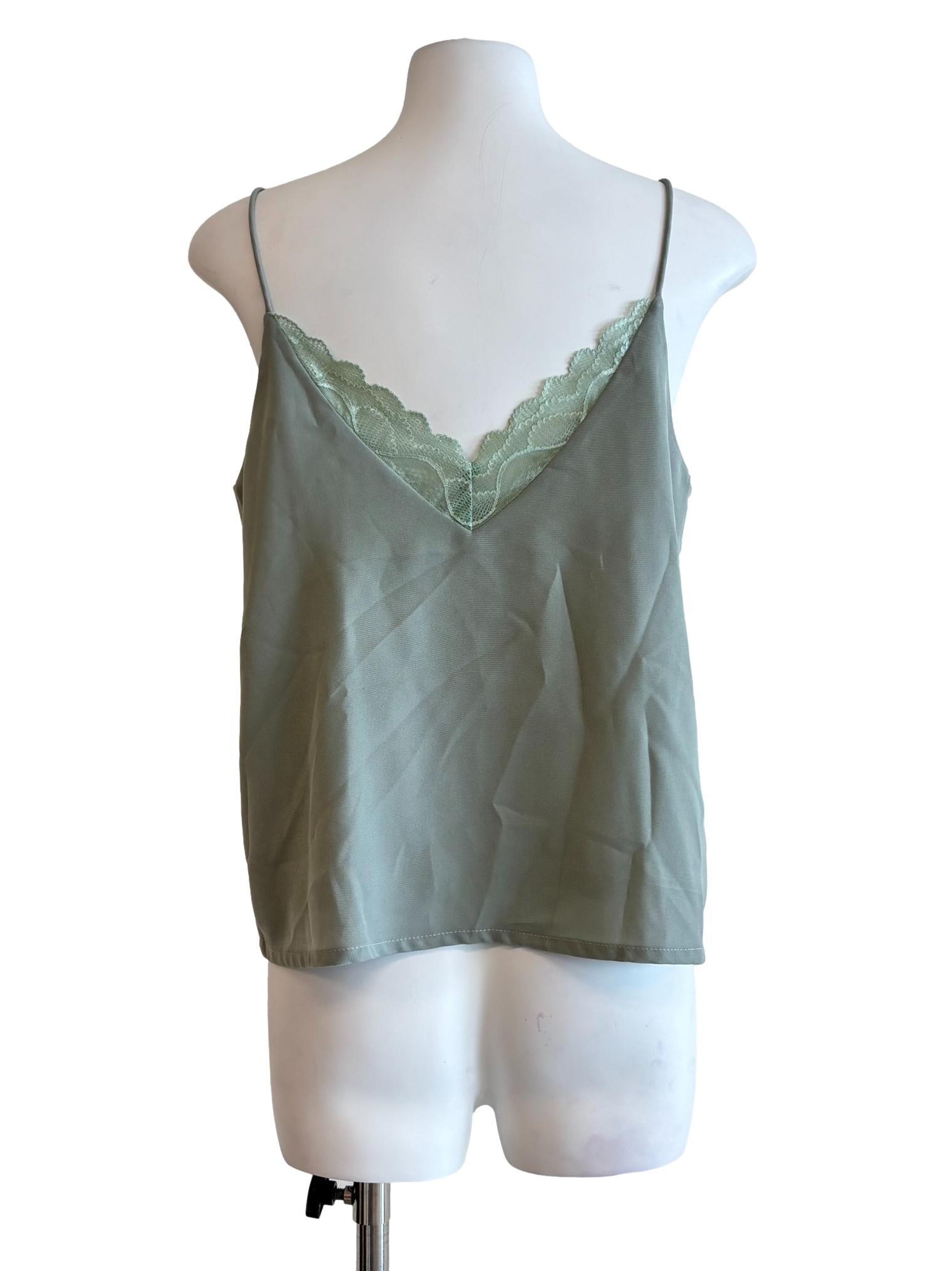Sage Green Spaghetti Strap Lace Hem Top