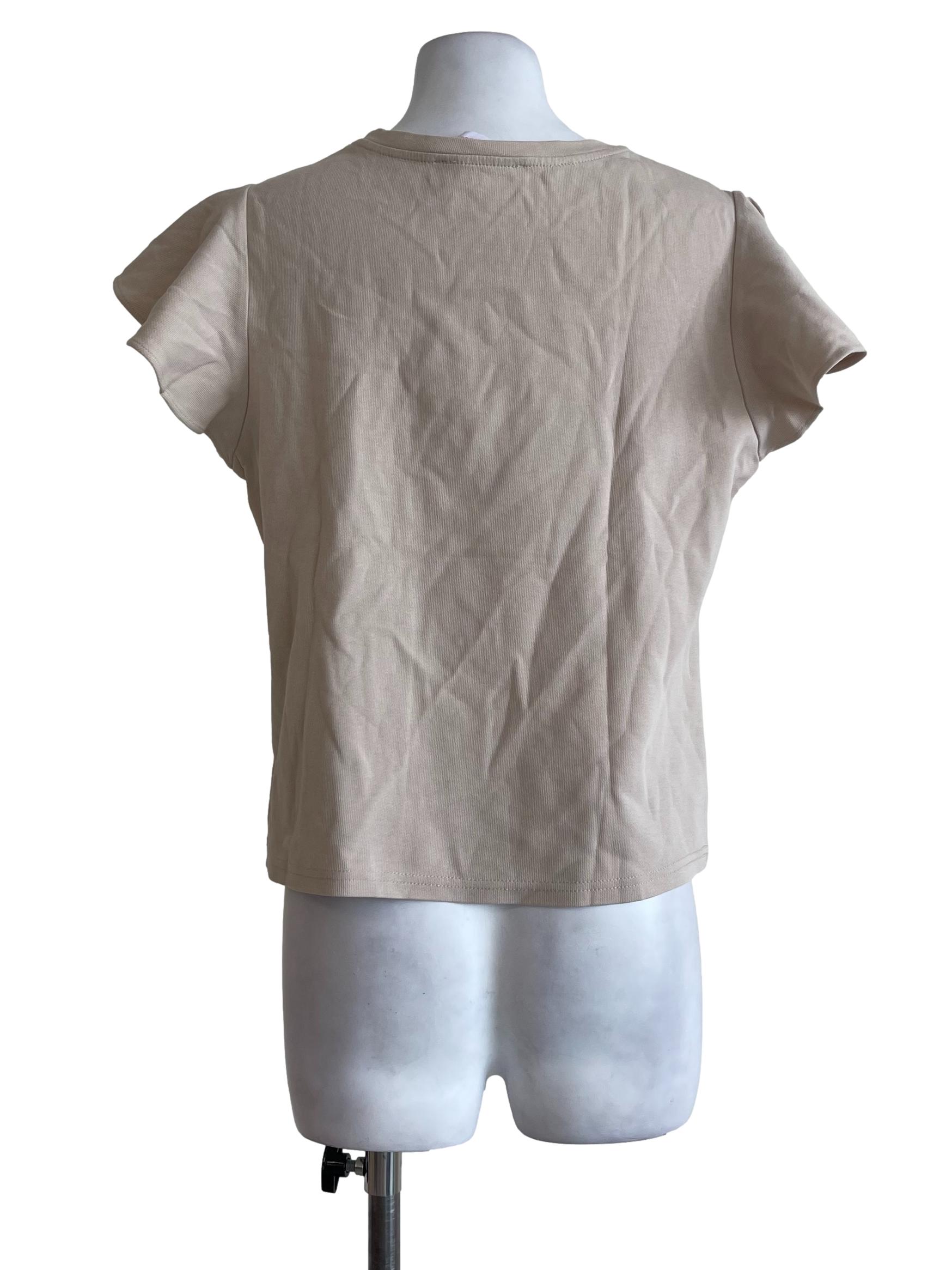 Nude Beige Petal Sleeves Shirt