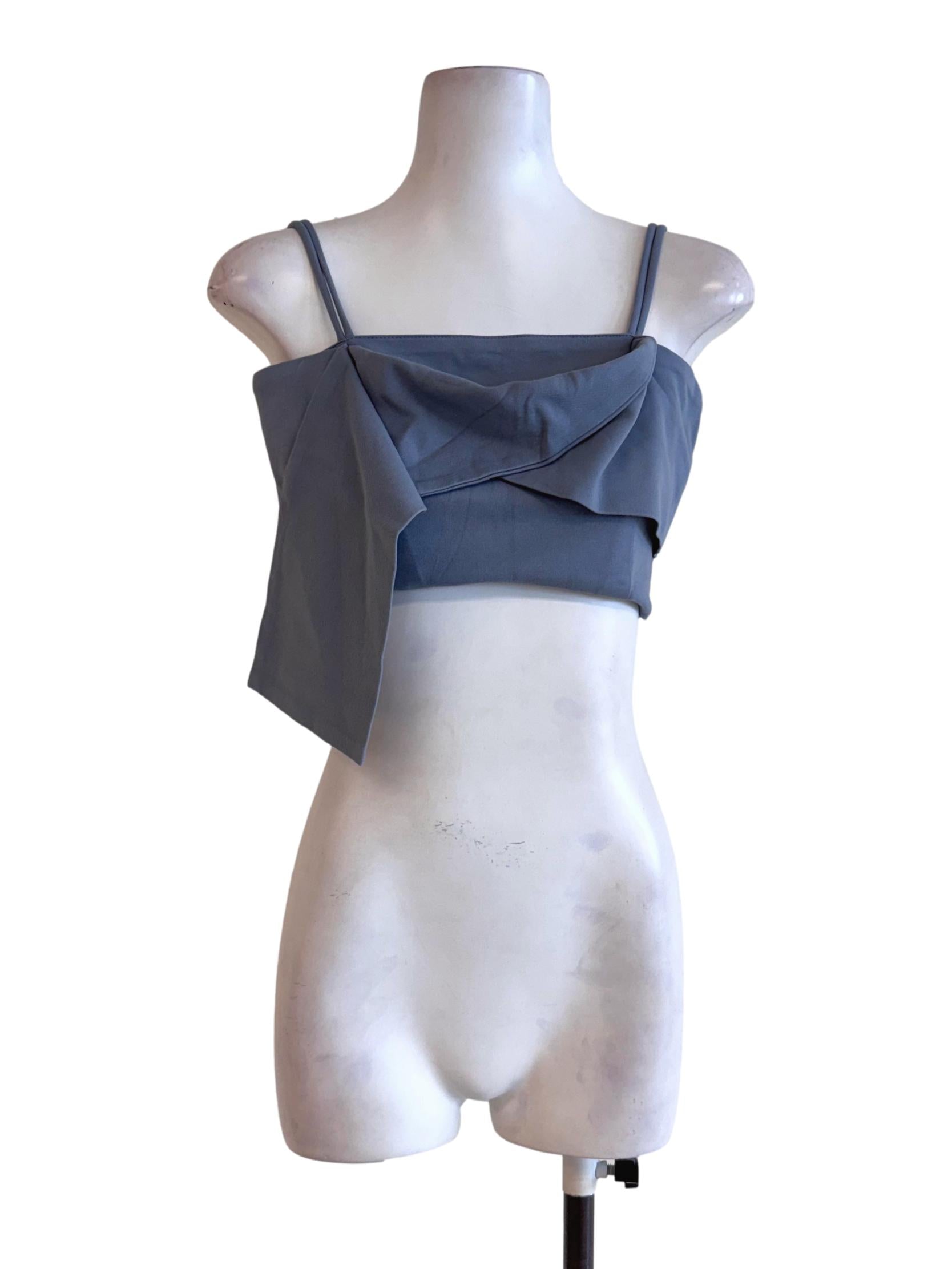 Slate Blue Asymmetrical Draped Crop Top
