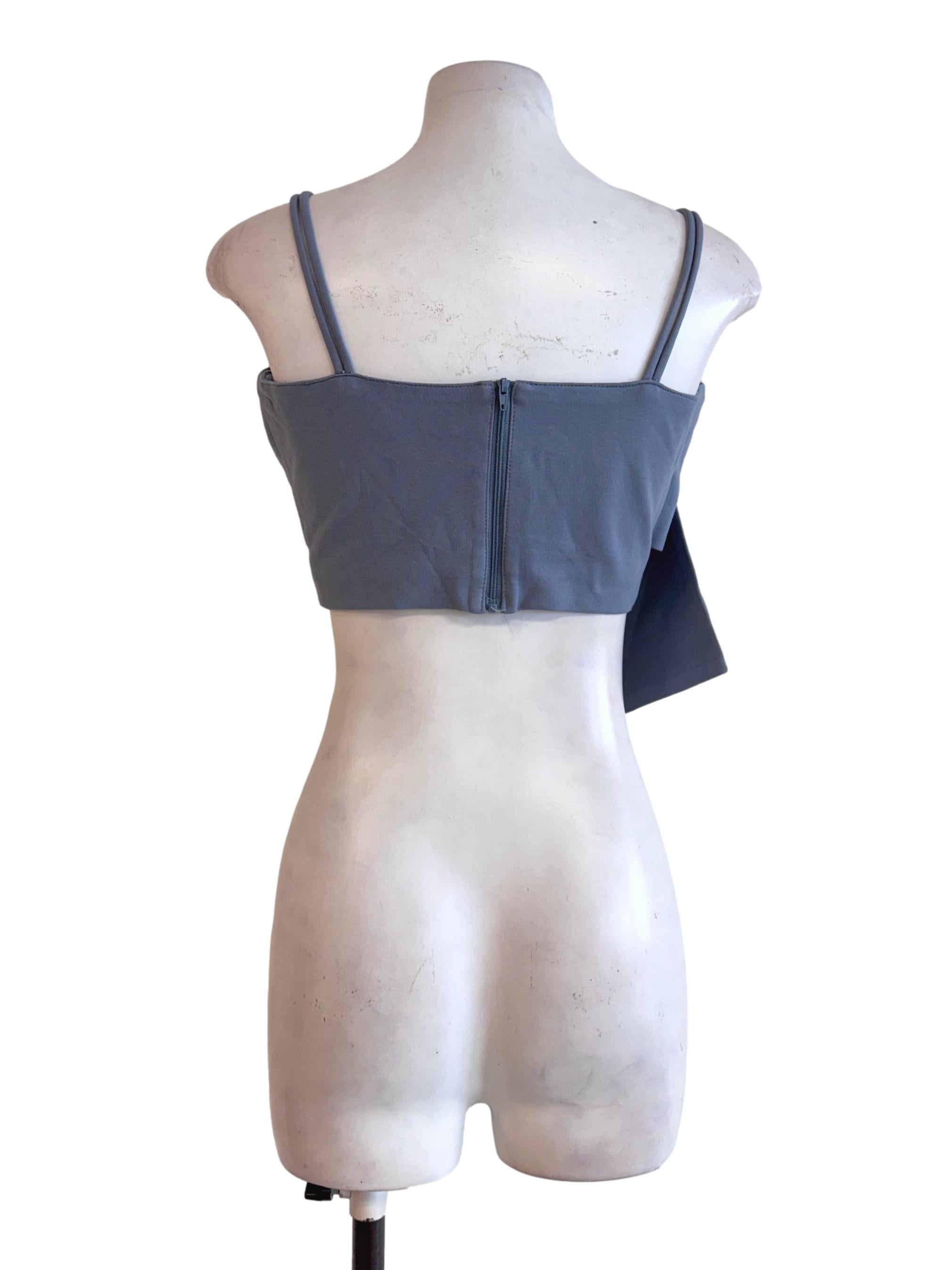 Slate Blue Asymmetrical Draped Crop Top
