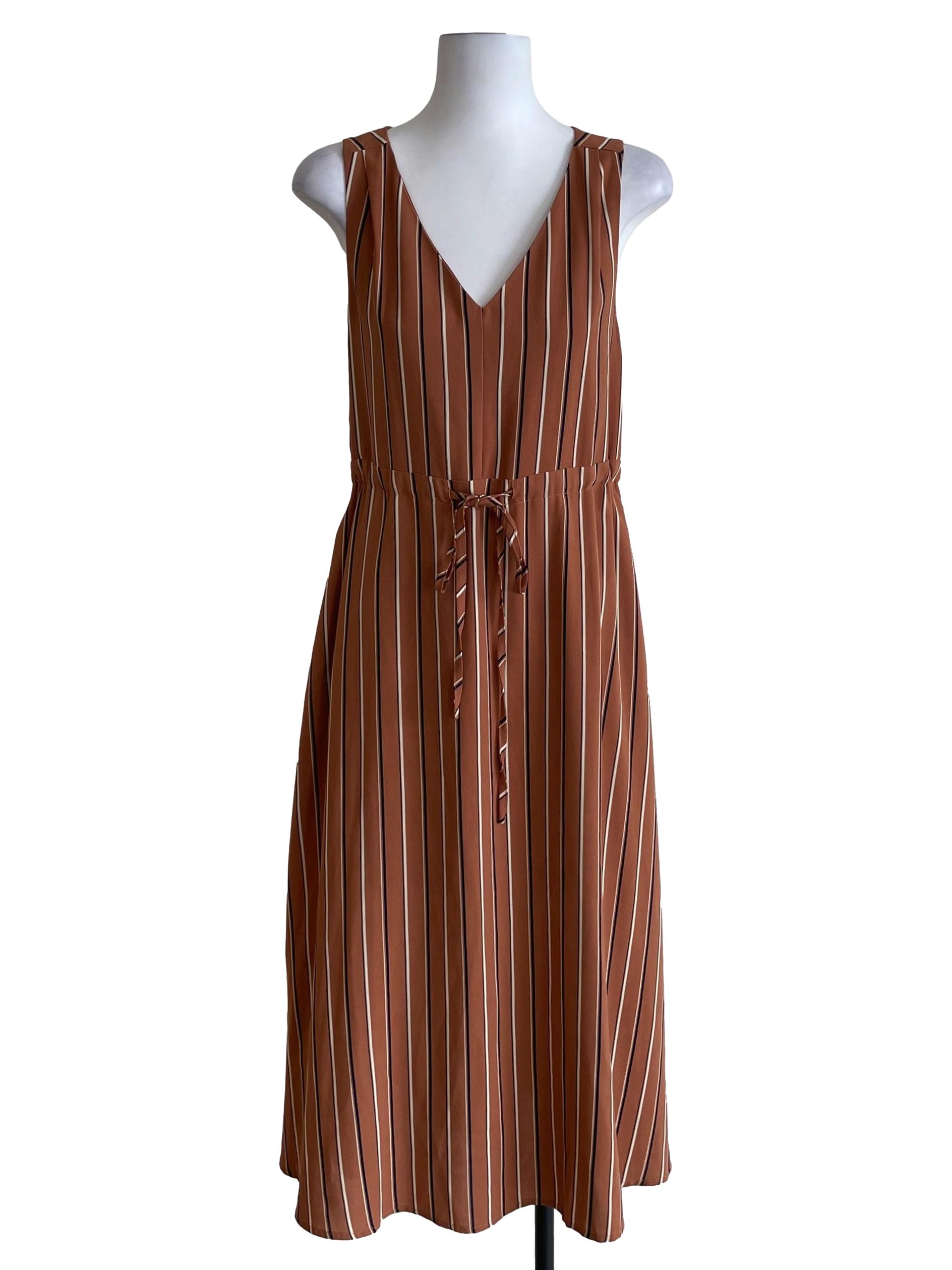 Cider Orange Chalk Stripe V Neck Dress